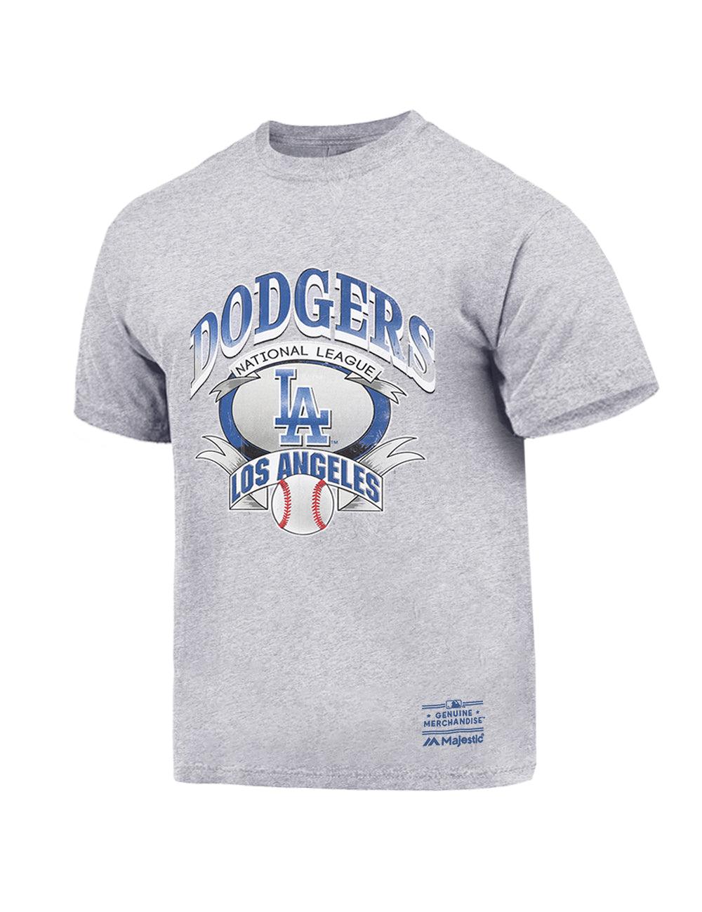 Majestic Athletic T-Shirts Los Angeles Dodgers Majestic MLB Banner Vintage T-Shirt - Grey Marle