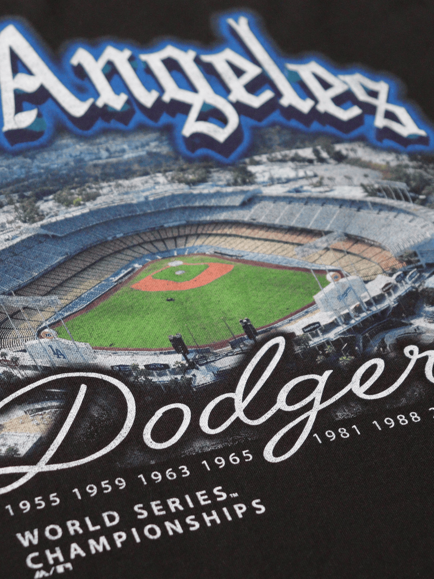 Majestic Athletic T-Shirts Los Angeles Dodgers Majestic MLB Gothic Stadium Vintage T-Shirt - Faded Black