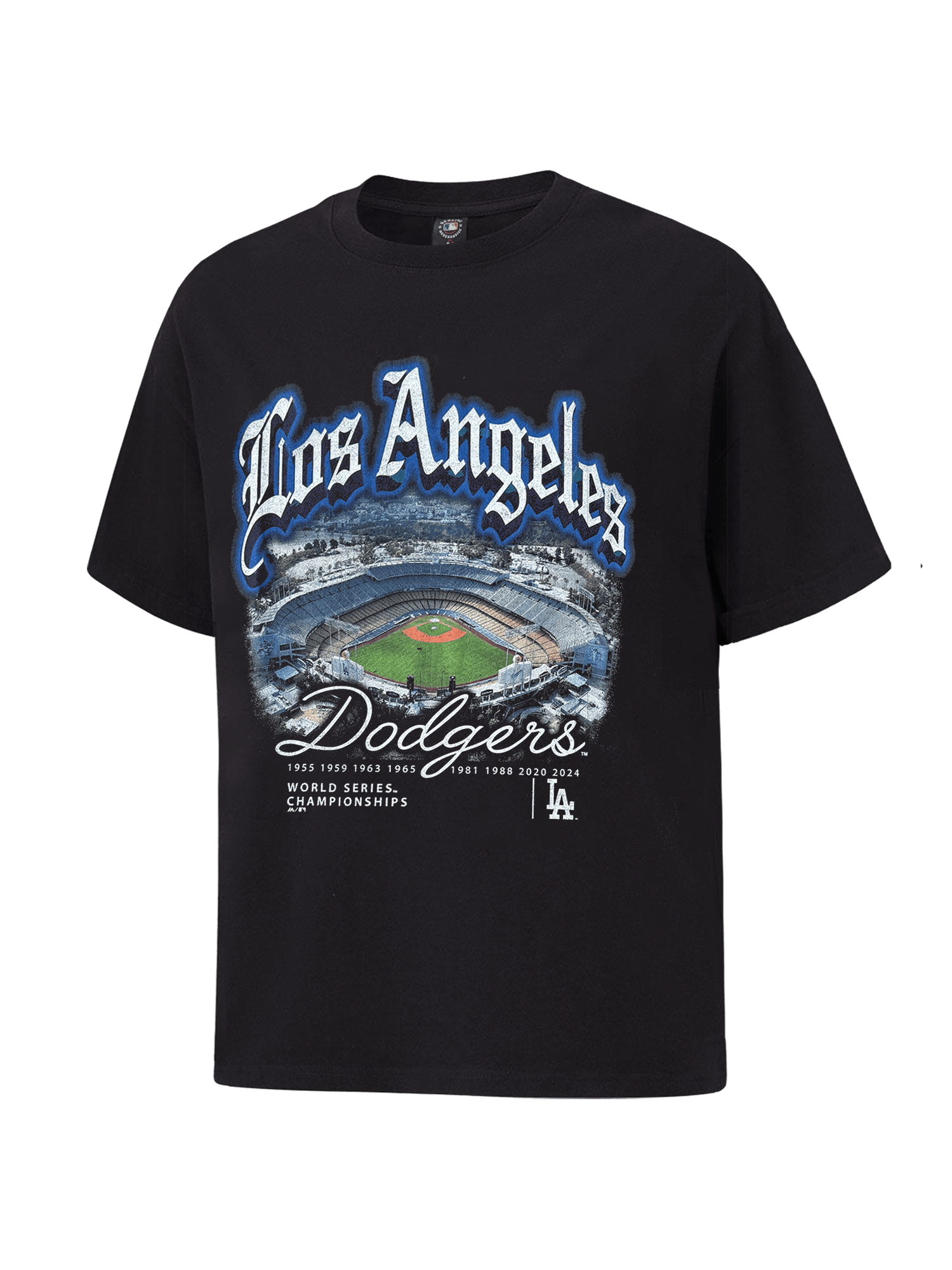Majestic Athletic T-Shirts Los Angeles Dodgers Majestic MLB Gothic Stadium Vintage T-Shirt - Faded Black