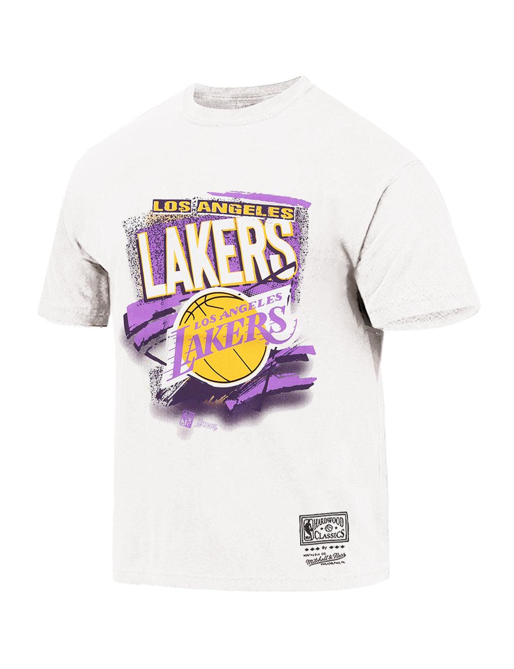 Mitchell And Ness T-Shirts Los Angeles Lakers Mitchell & Ness NBA Abstract Vintage T-Shirt - Vintage White