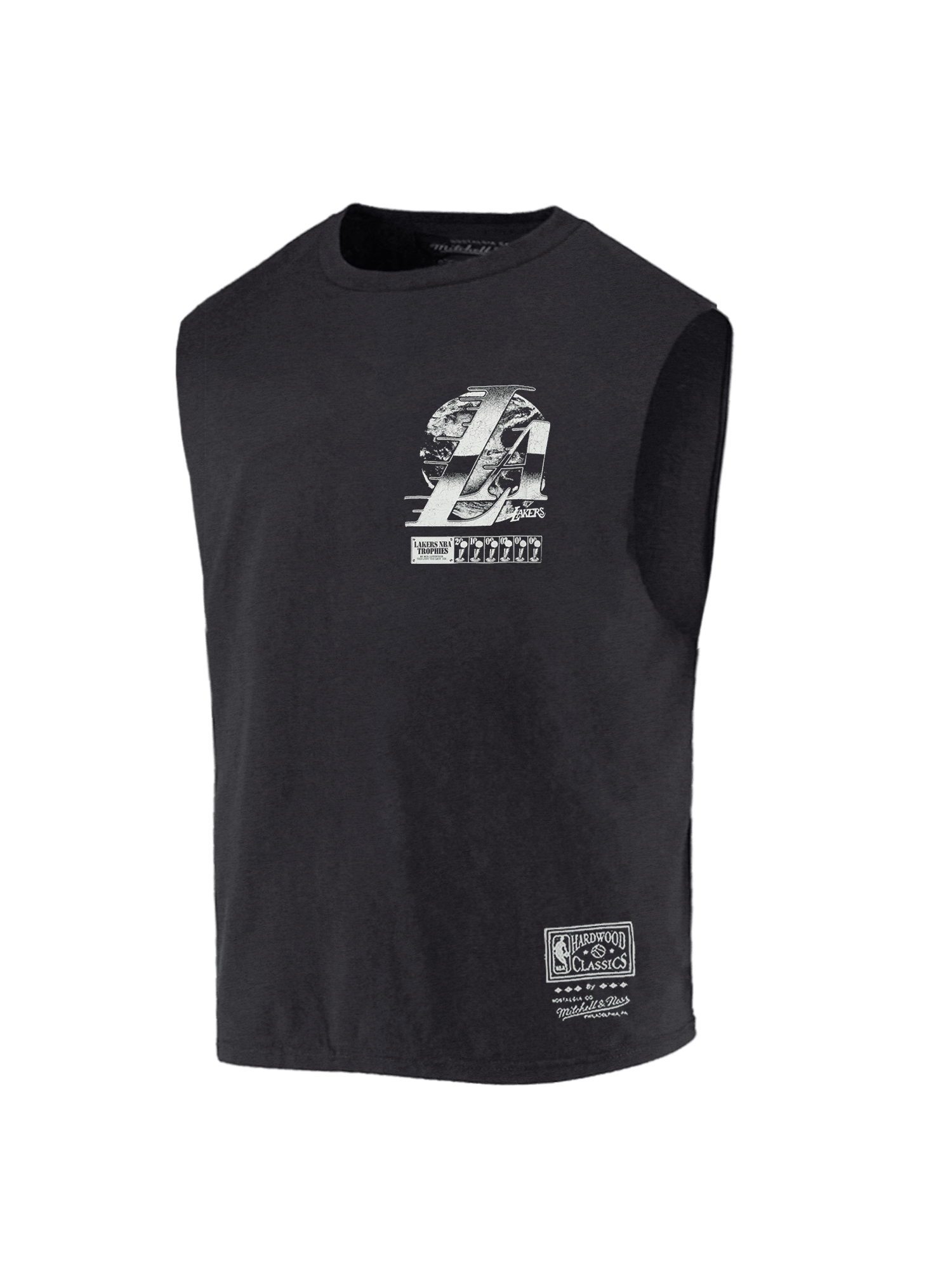 Mitchell And Ness T-Shirts Los Angeles Lakers Mitchell & Ness NBA Champs Chrome Muscle T-Shirt - Washed Black
