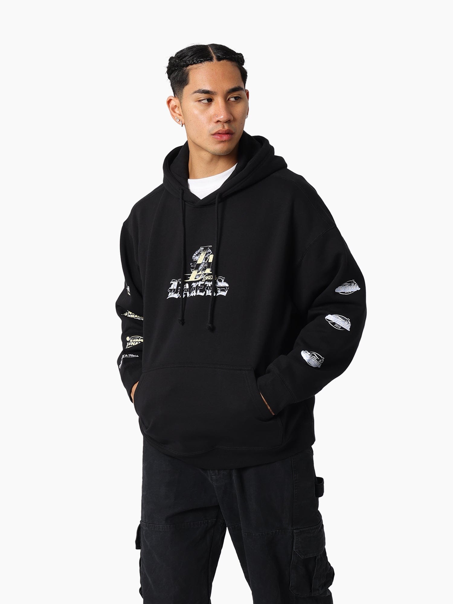 Mitchell And Ness Jumpers Los Angeles Lakers Mitchell & Ness NBA Champs Chrome Vintage Hoodie Jumper - Black