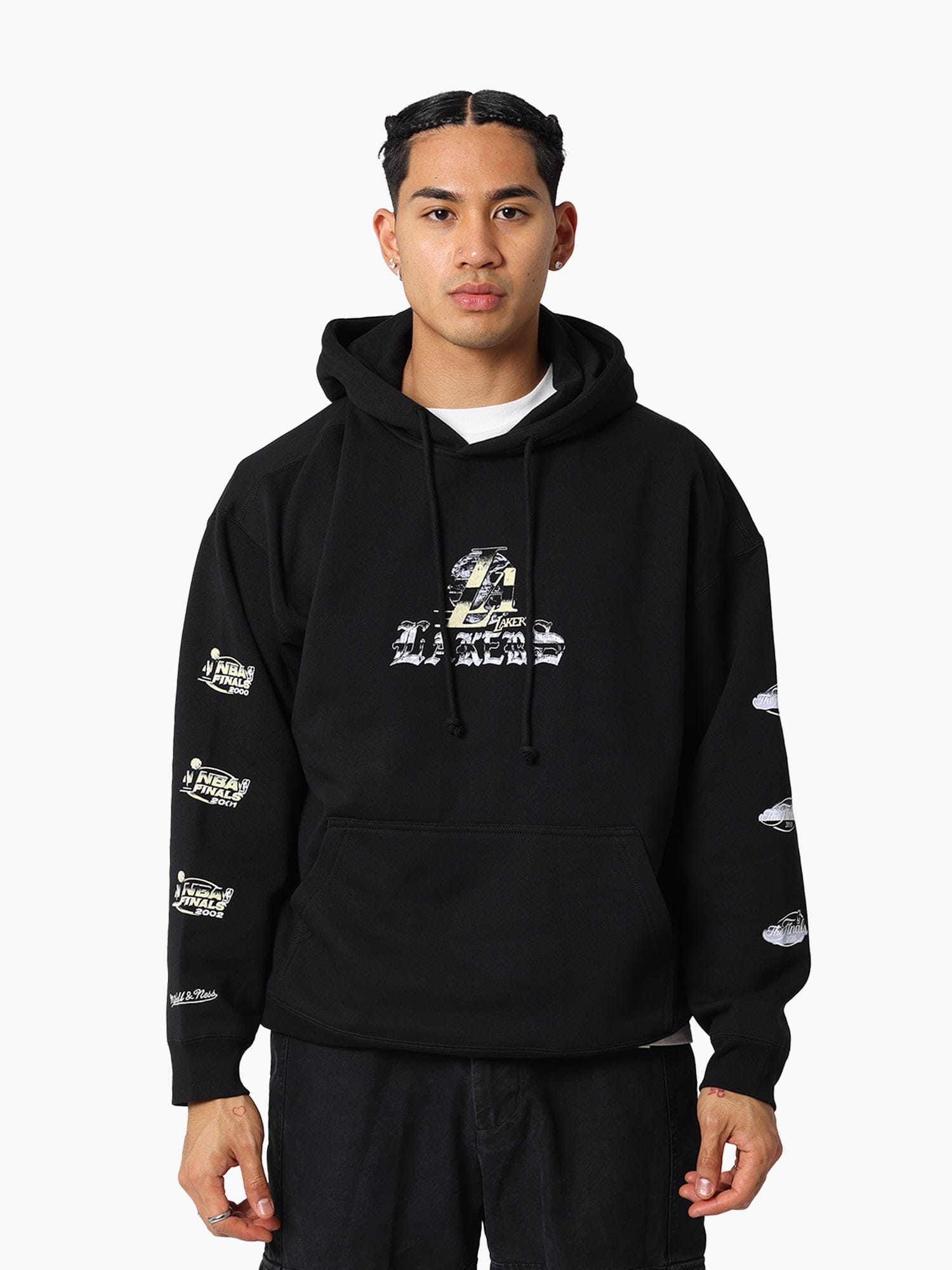 Mitchell And Ness Jumpers Los Angeles Lakers Mitchell & Ness NBA Champs Chrome Vintage Hoodie Jumper - Black
