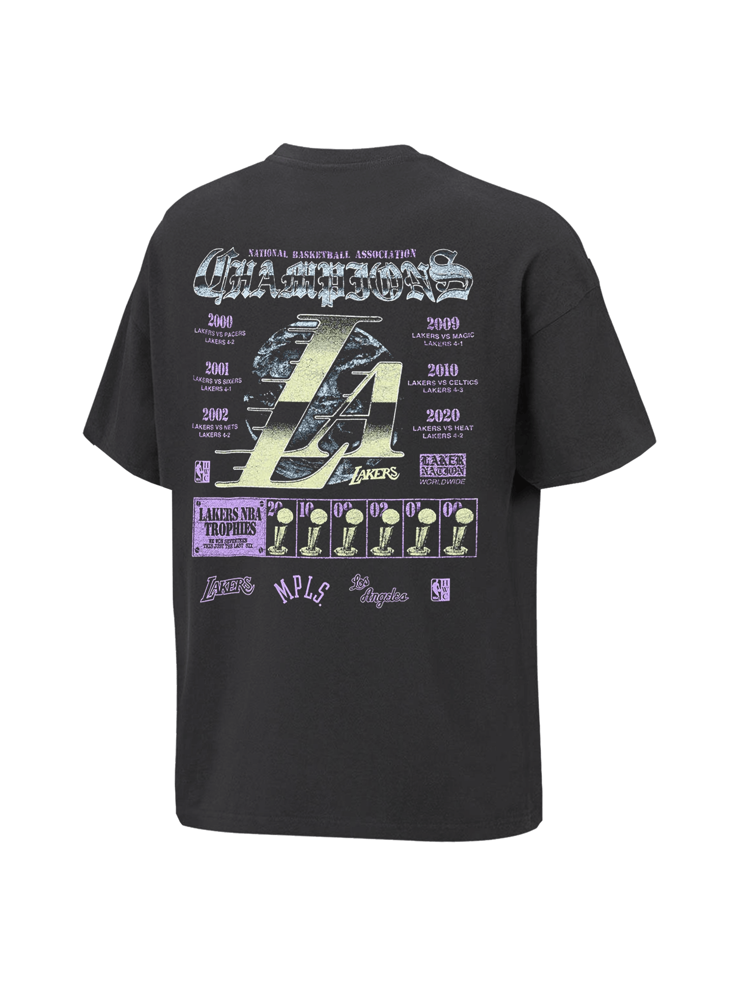 Mitchell And Ness T-Shirts Los Angeles Lakers Mitchell & Ness NBA Champs Chrome Vintage T-Shirt - Washed Black