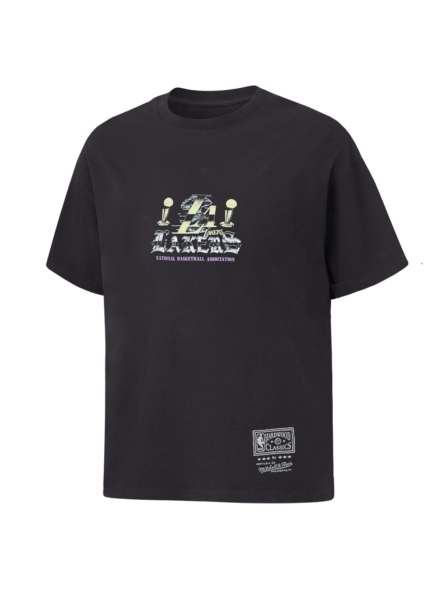 Mitchell And Ness T-Shirts Los Angeles Lakers Mitchell & Ness NBA Champs Chrome Vintage T-Shirt - Washed Black