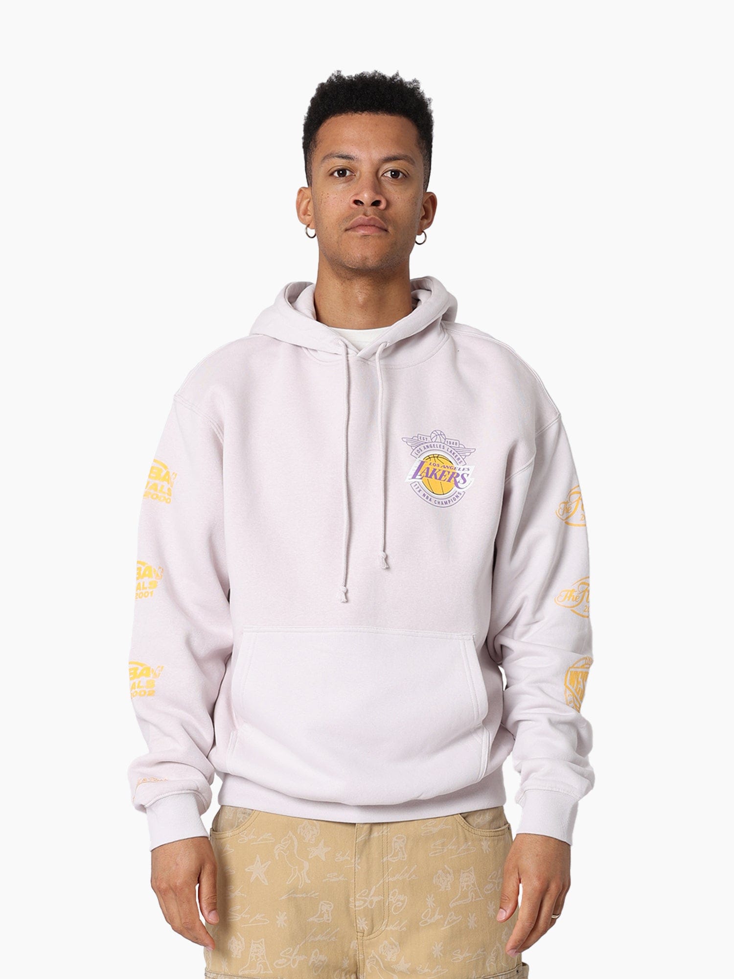 Mitchell And Ness Jumpers Los Angeles Lakers Mitchell & Ness NBA Champs History Vintage Hoodie Jumper - Orchid