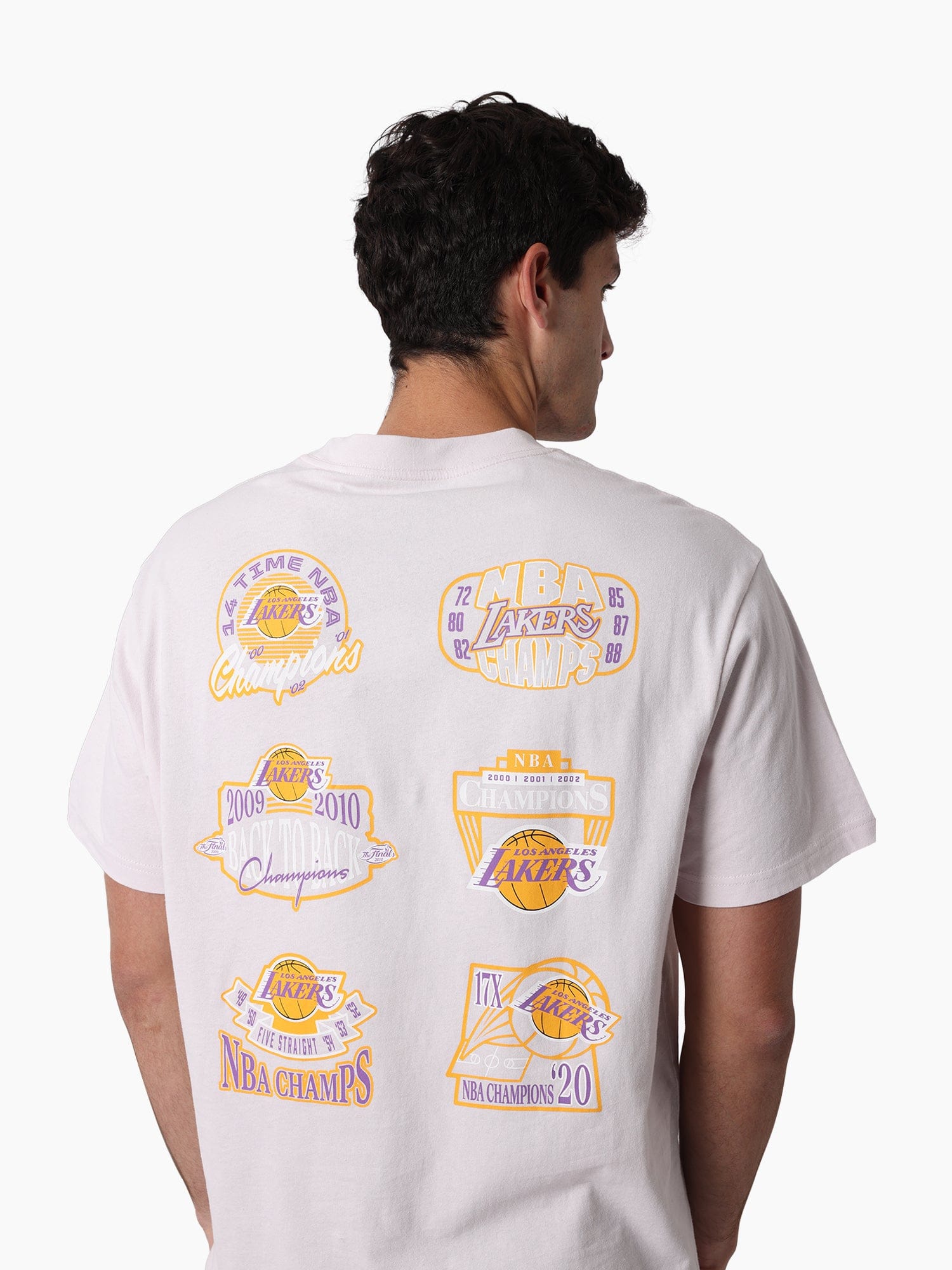 Mitchell And Ness T-Shirts Los Angeles Lakers Mitchell & Ness NBA Champs History Vintage T-Shirt - Orchid