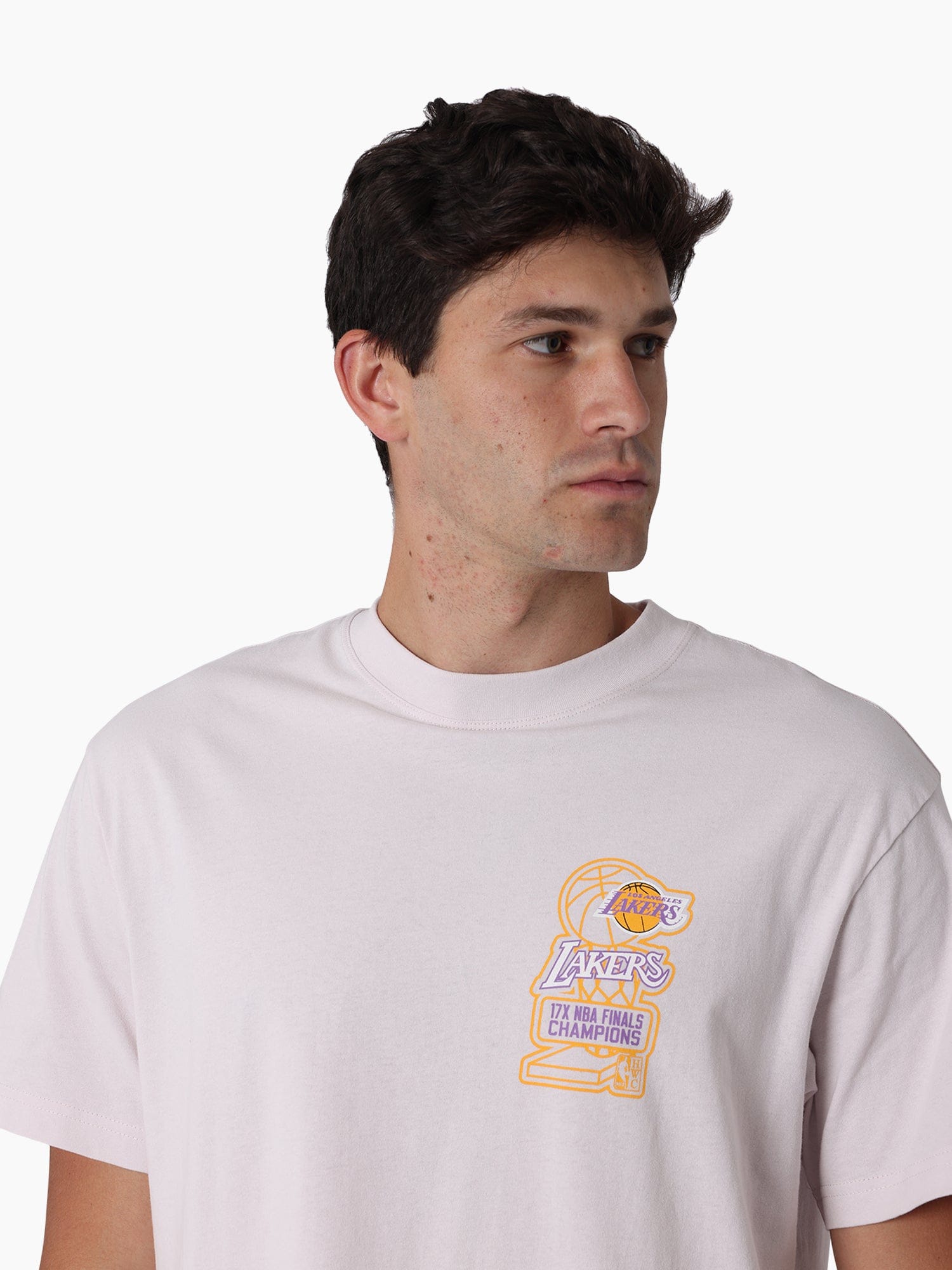 Mitchell And Ness T-Shirts Los Angeles Lakers Mitchell & Ness NBA Champs History Vintage T-Shirt - Orchid