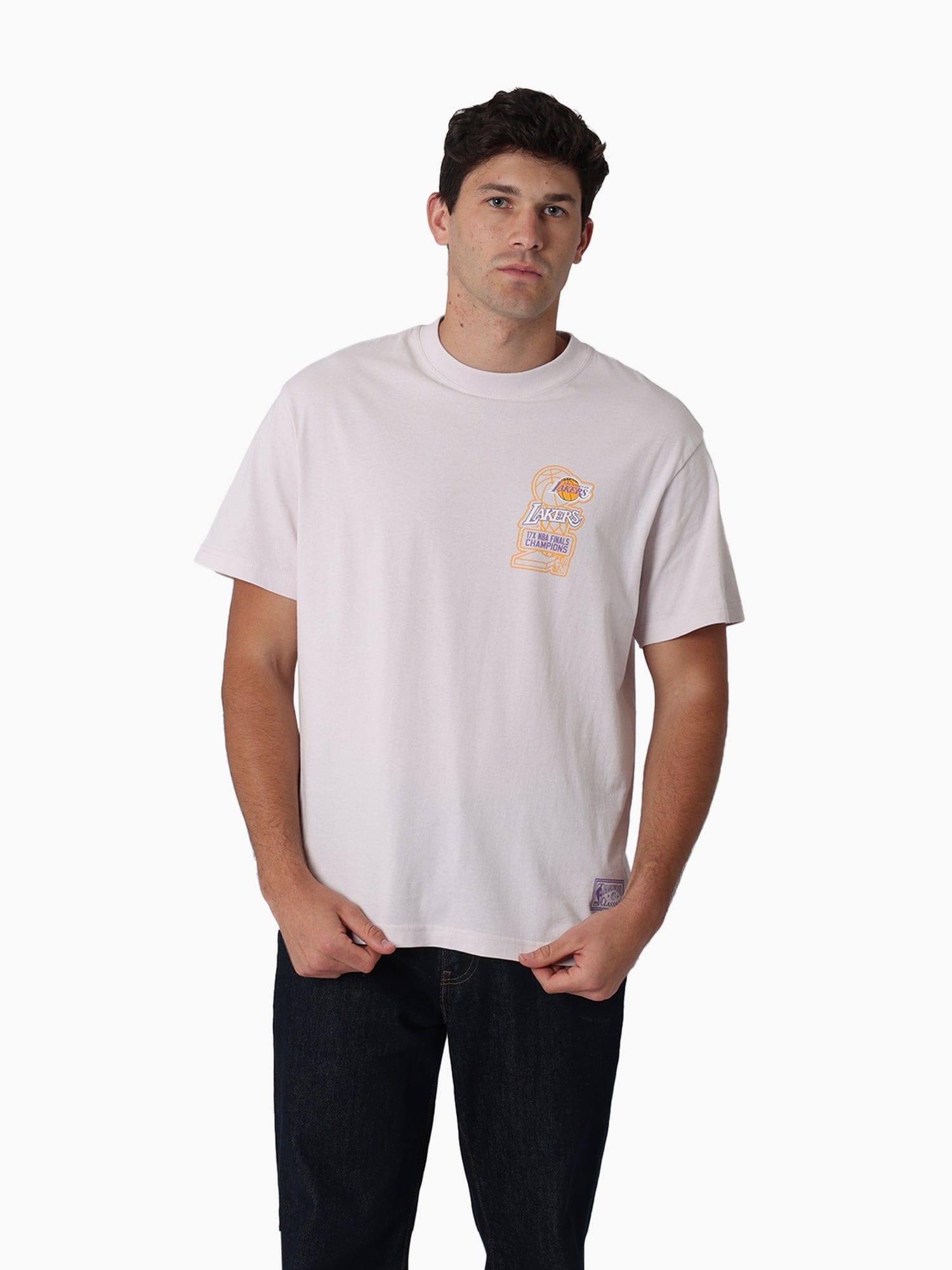 Mitchell And Ness T-Shirts Los Angeles Lakers Mitchell & Ness NBA Champs History Vintage T-Shirt - Orchid