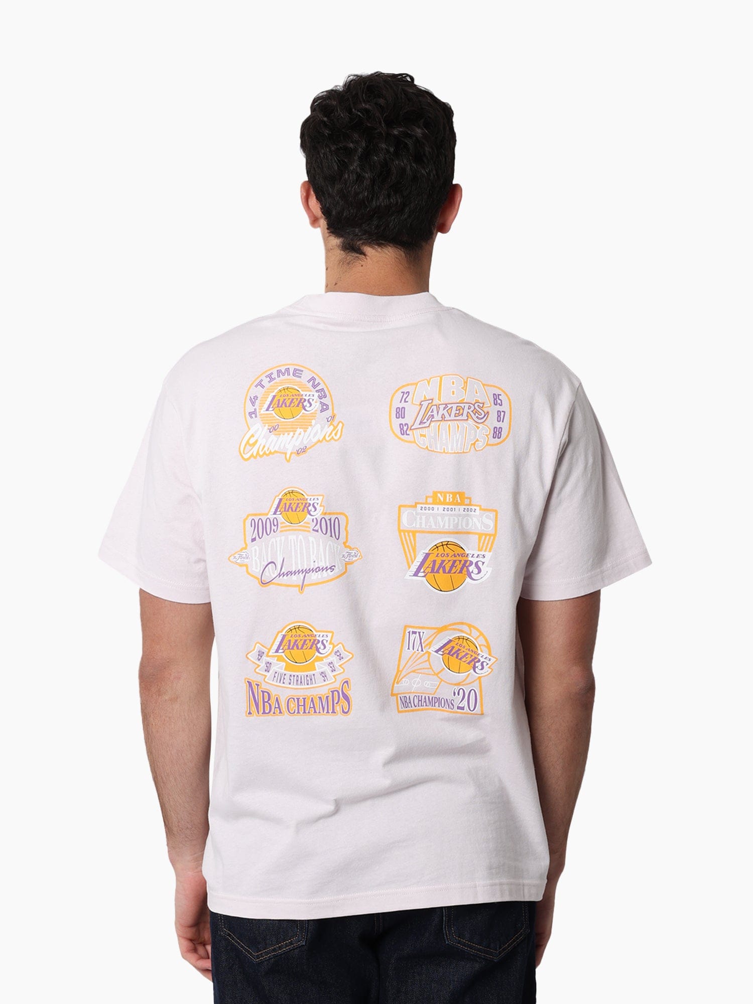 Mitchell And Ness T-Shirts Los Angeles Lakers Mitchell & Ness NBA Champs History Vintage T-Shirt - Orchid