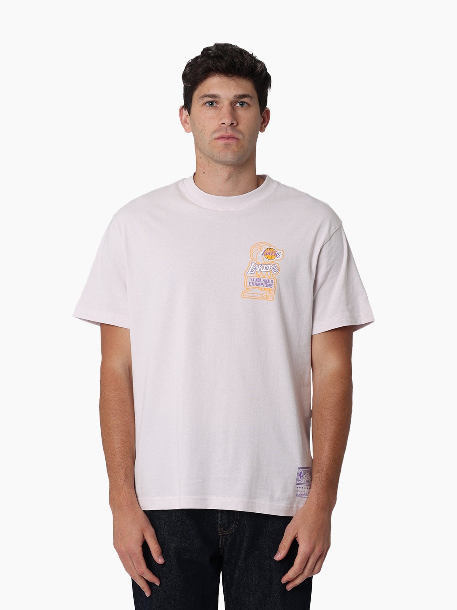 Mitchell And Ness T-Shirts Los Angeles Lakers Mitchell & Ness NBA Champs History Vintage T-Shirt - Orchid