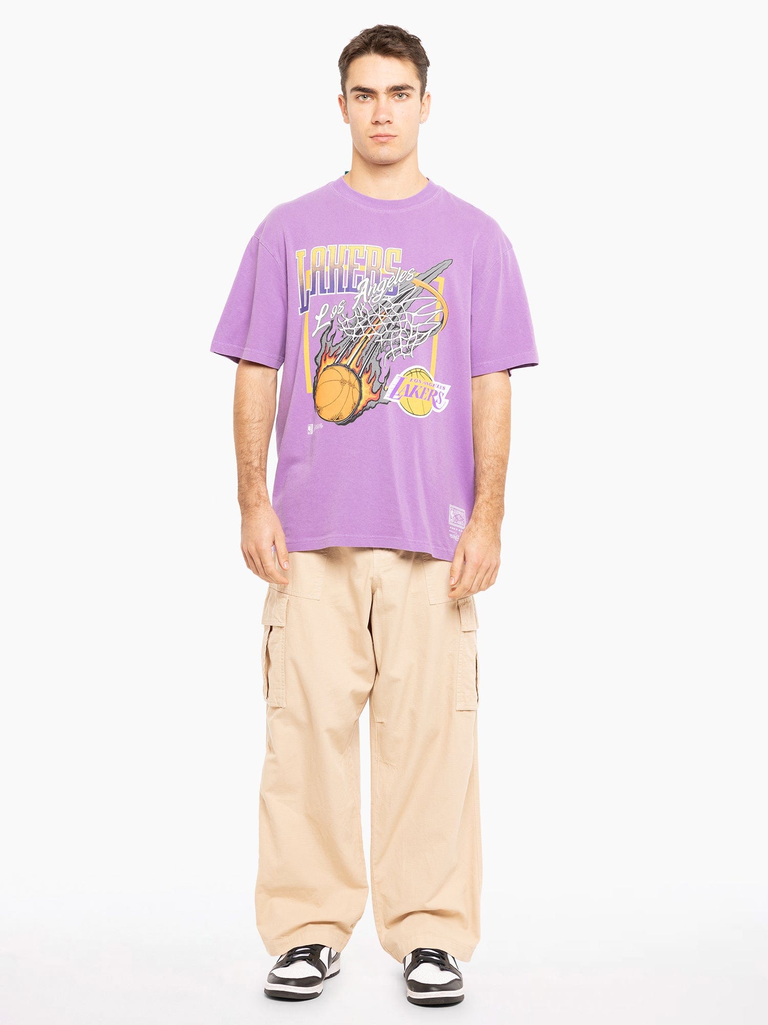 Mitchell And Ness T-Shirts Los Angeles Lakers Mitchell & Ness NBA Fireball Vintage T-Shirt - Faded Purple