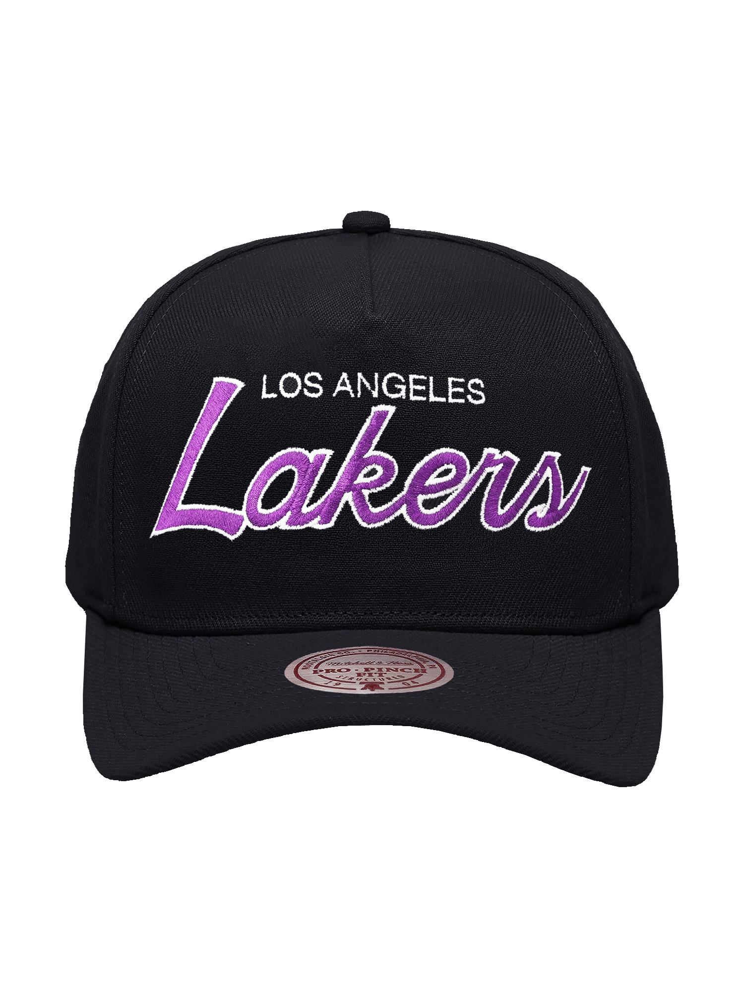 Mitchell And Ness Caps Los Angeles Lakers Mitchell & Ness NBA Script Pro Pinch Snapback Hat - Black