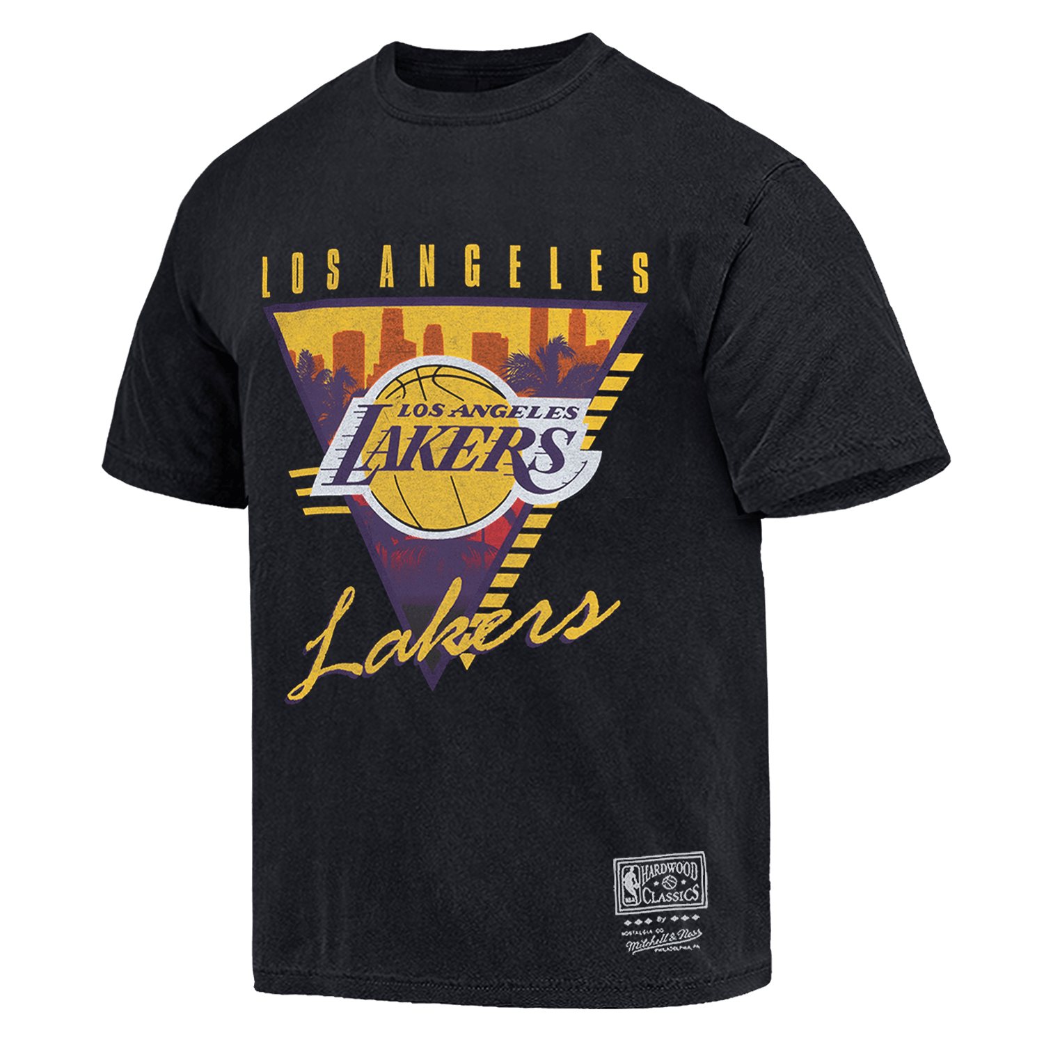 Mitchell And Ness T-Shirts Los Angeles Lakers Mitchell & Ness NBA Tri Logo Vintage T-Shirt - Faded Black