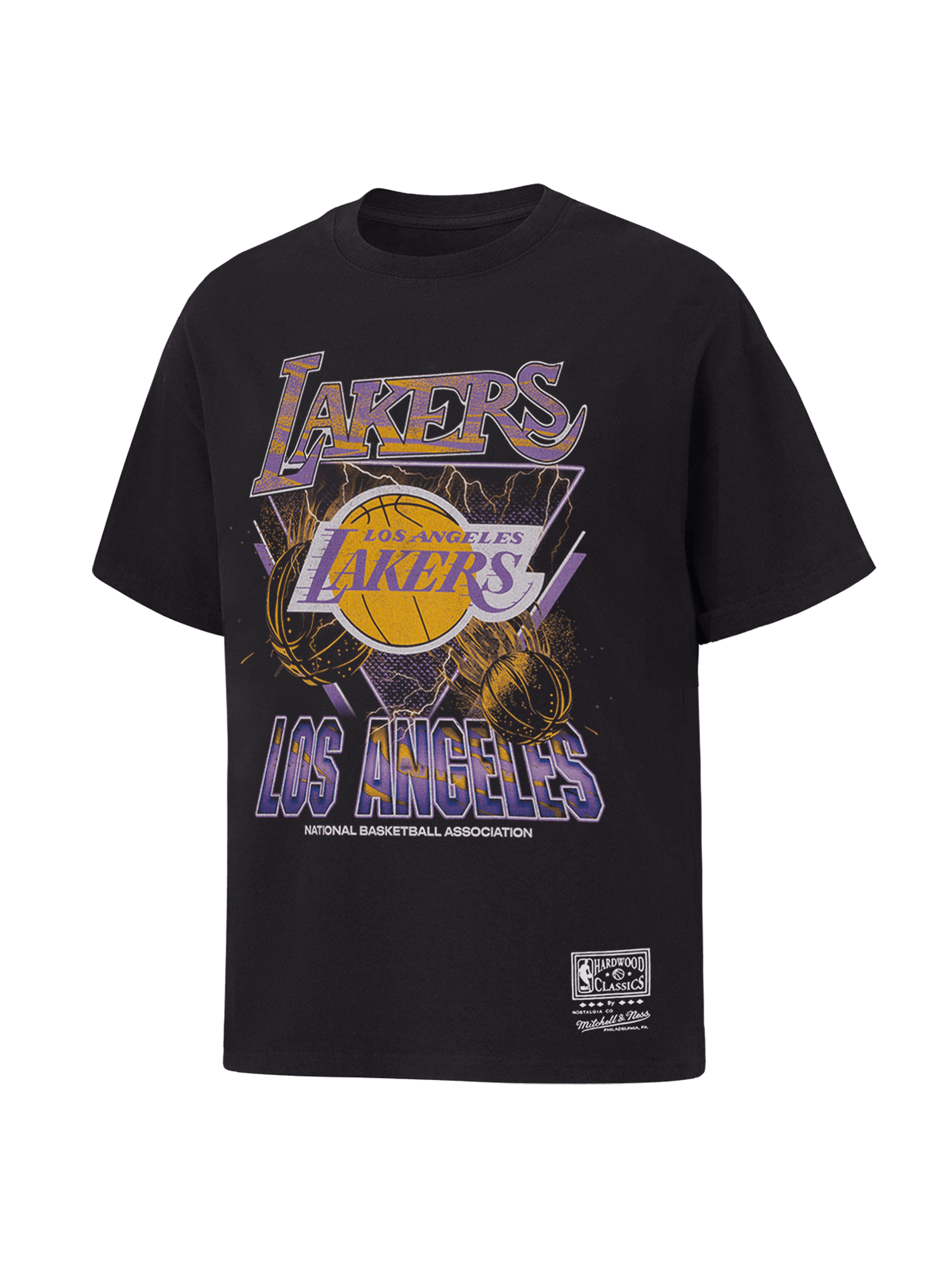 Mitchell And Ness T-Shirts Los Angeles Lakers Mitchell & Ness NBA Trigon Vintage T-Shirt - Overdyed Black