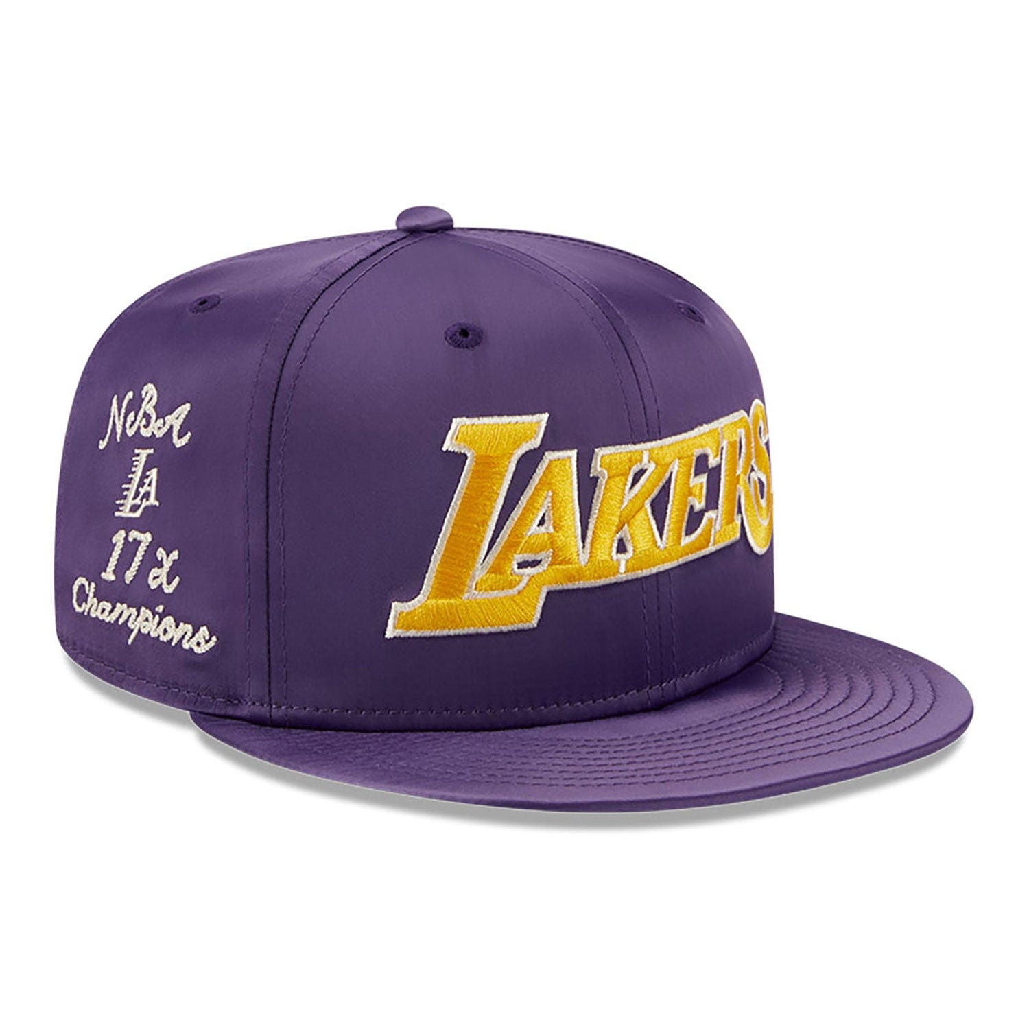 New Era Caps Los Angeles Lakers New Era NBA Satin Champs 9FIFTY Snapback Hat - Purple