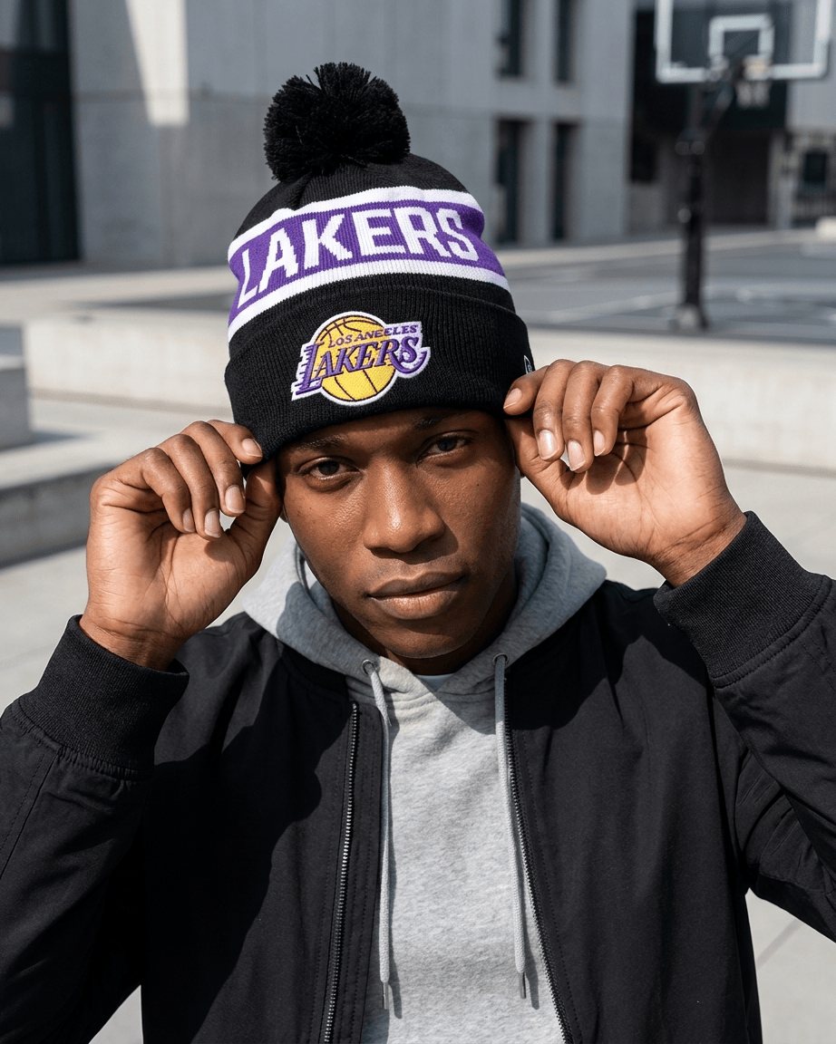 New Era Beanies Los Angeles Lakers New Era NBA Spell Out Knit Beanie - Black