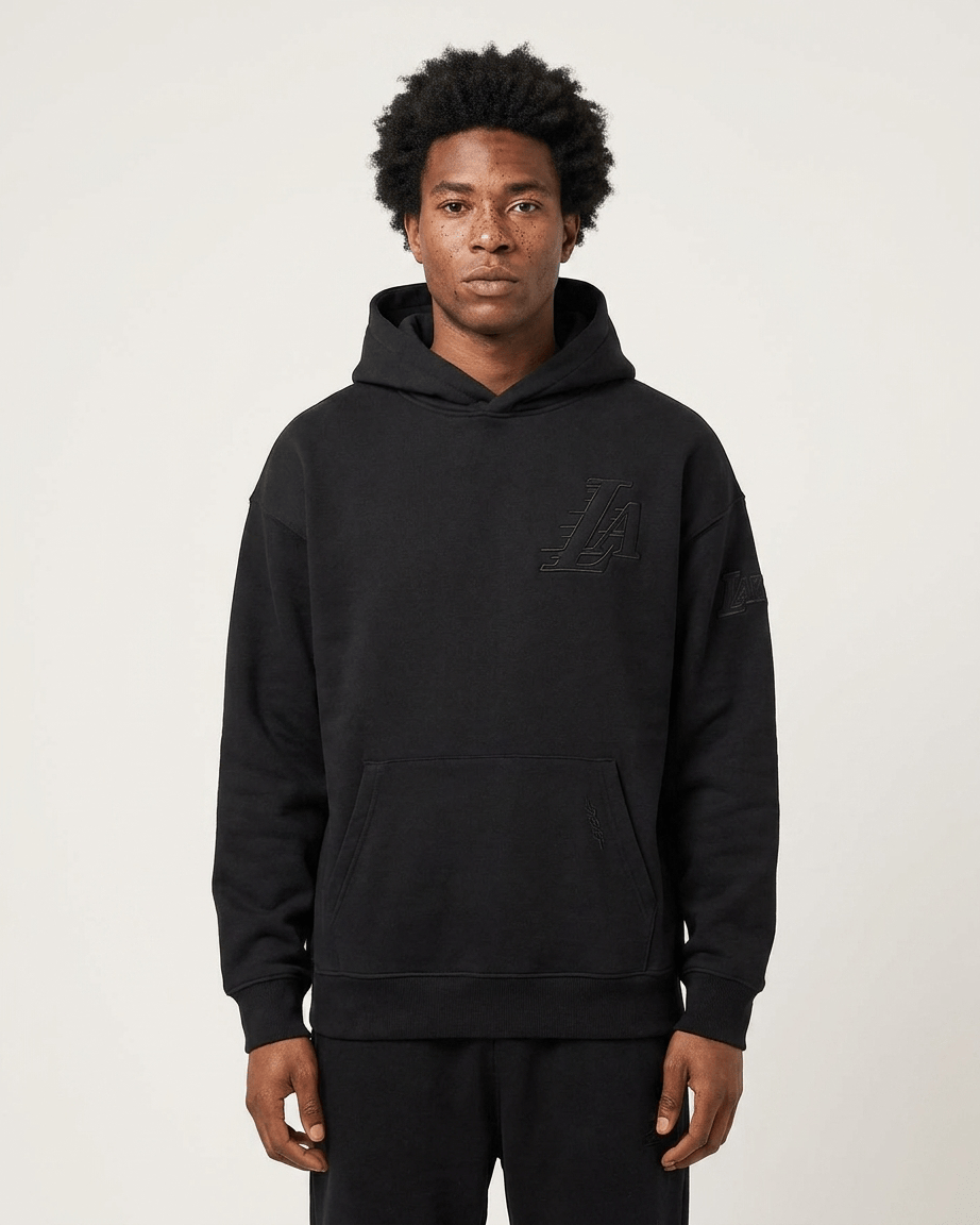 Pro Standard Jumpers Los Angeles Lakers Pro Standard NBA Black On Black Drop Shoulder Hoodie Jumper