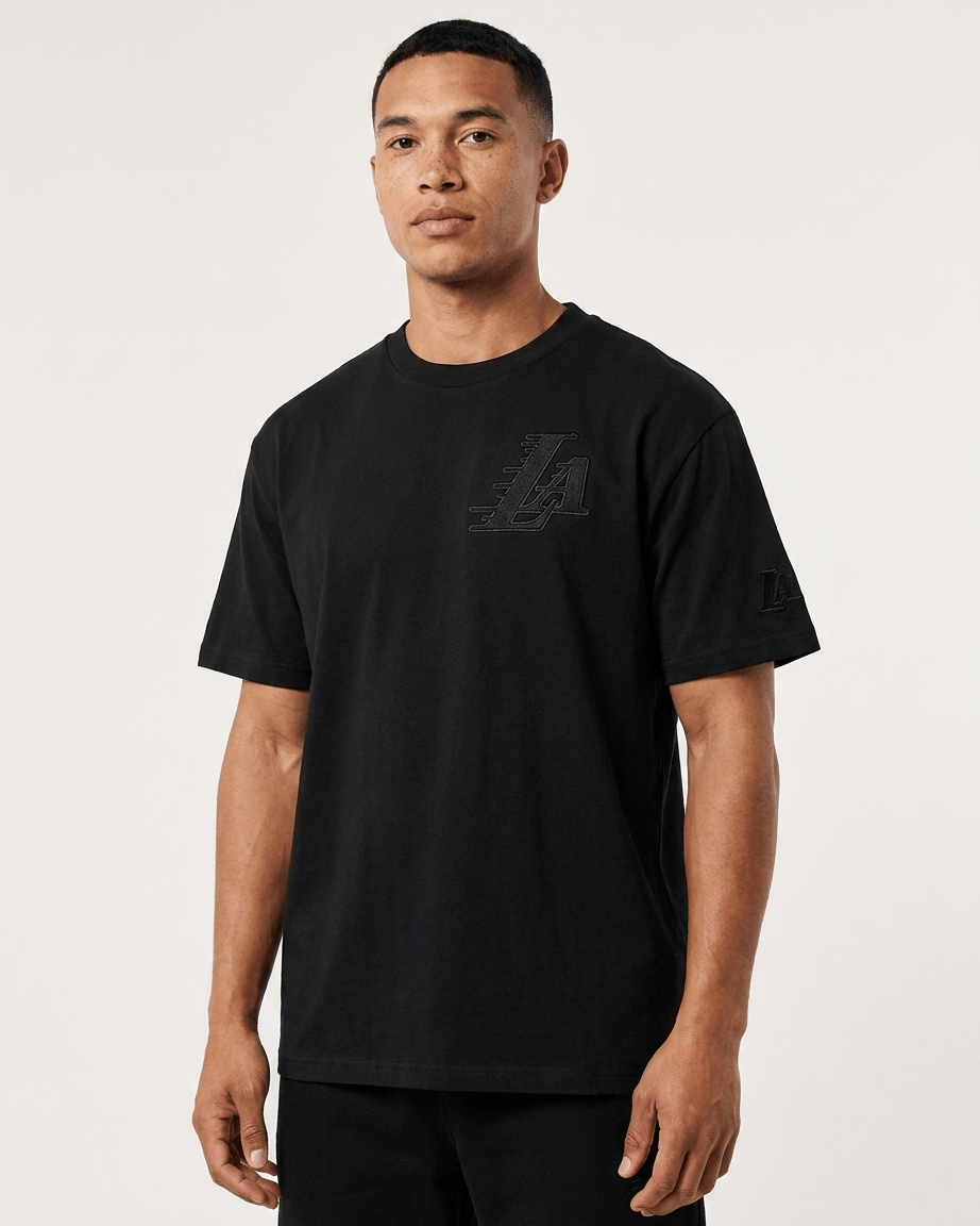 Pro Standard T-Shirts Los Angeles Lakers Pro Standard NBA Black On Black Drop Shoulder T-Shirt