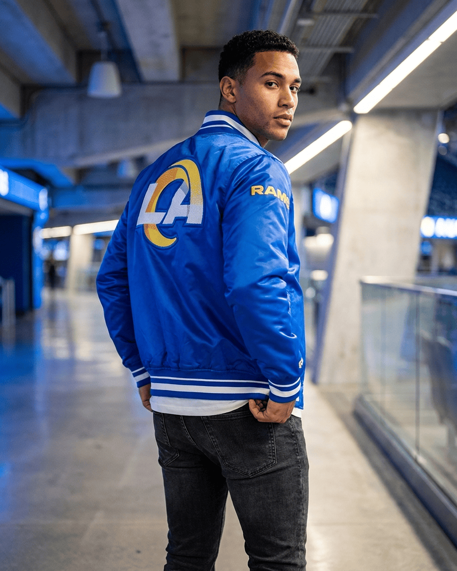 Pro Standard Jackets Los Angeles Rams Pro Standard NFL Mash Up Rib Satin Jacket - Blue