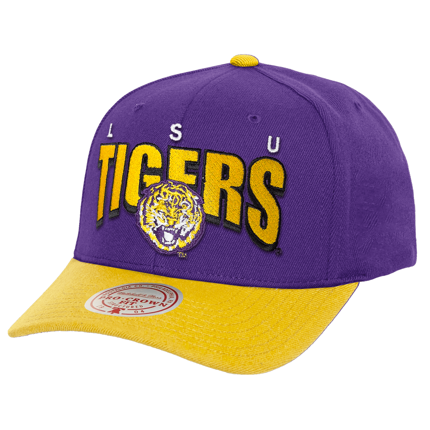 Mitchell And Ness Caps LSU Tigers Mitchell & Ness NCAA Boom Text Snapback Hat - Purple