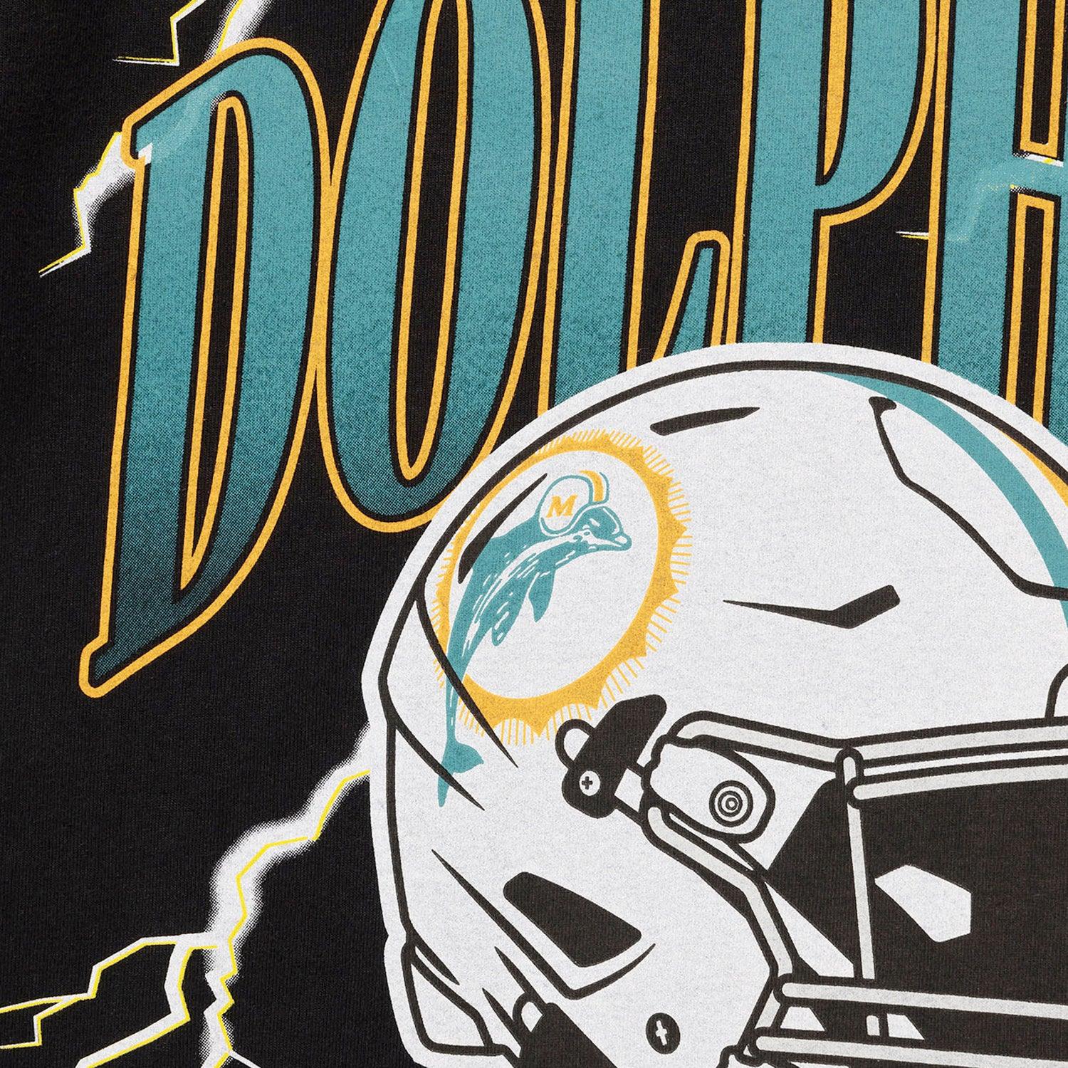 Majestic Athletic T-Shirts Miami Dolphins Majestic NFL Team Lightning Vintage T-Shirt - Faded Black