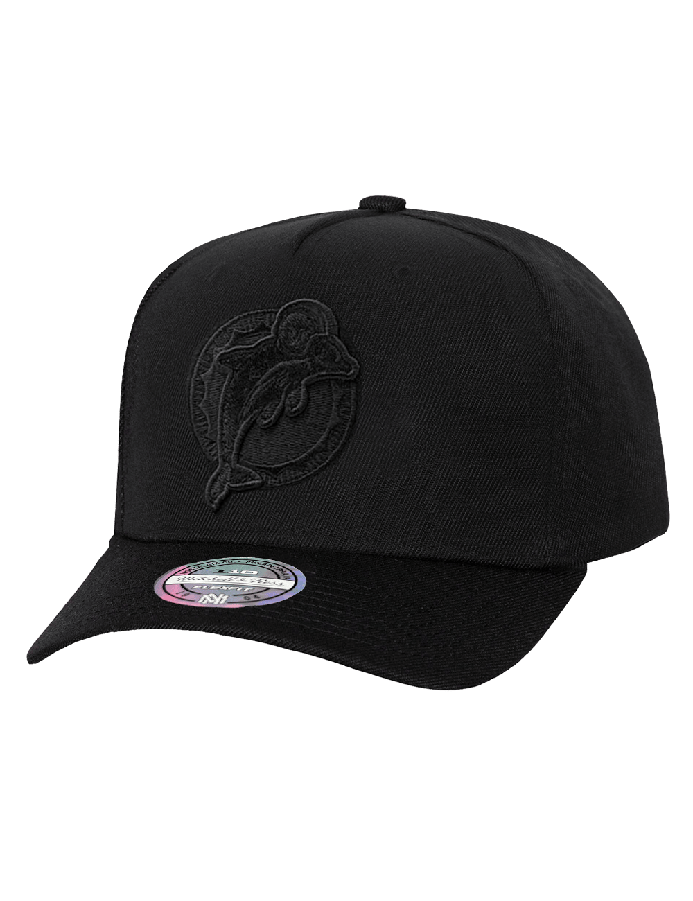 Mitchell And Ness Caps Miami Dolphins Mitchell & Ness NFL Black On Black 110 Flex Snapback Hat - Black
