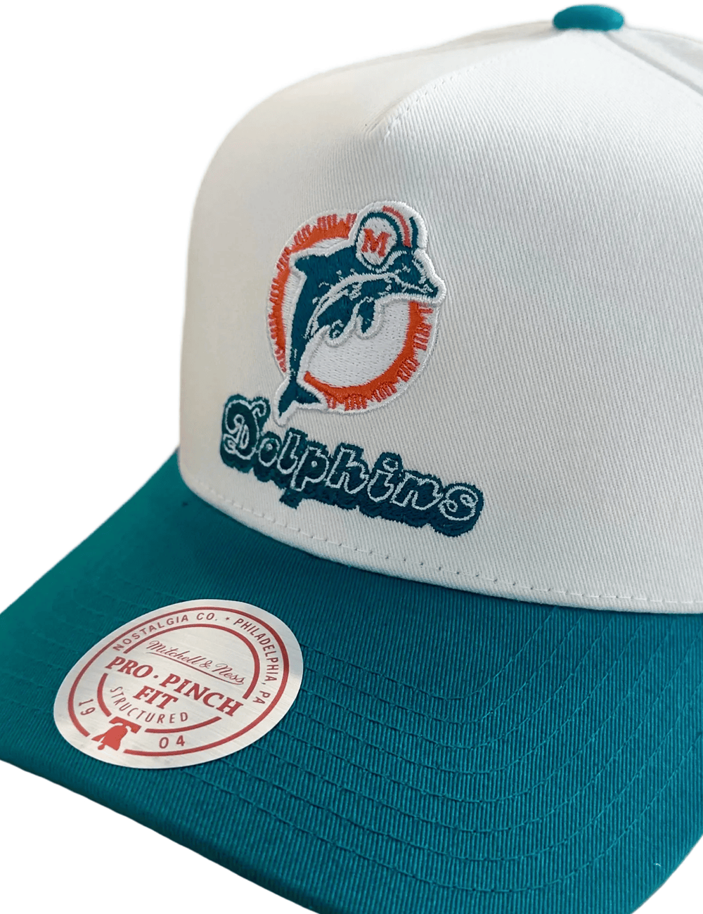 Mitchell And Ness Caps Miami Dolphins Mitchell & Ness NFL Team Pro Pinch Snapback Hat - White Cream