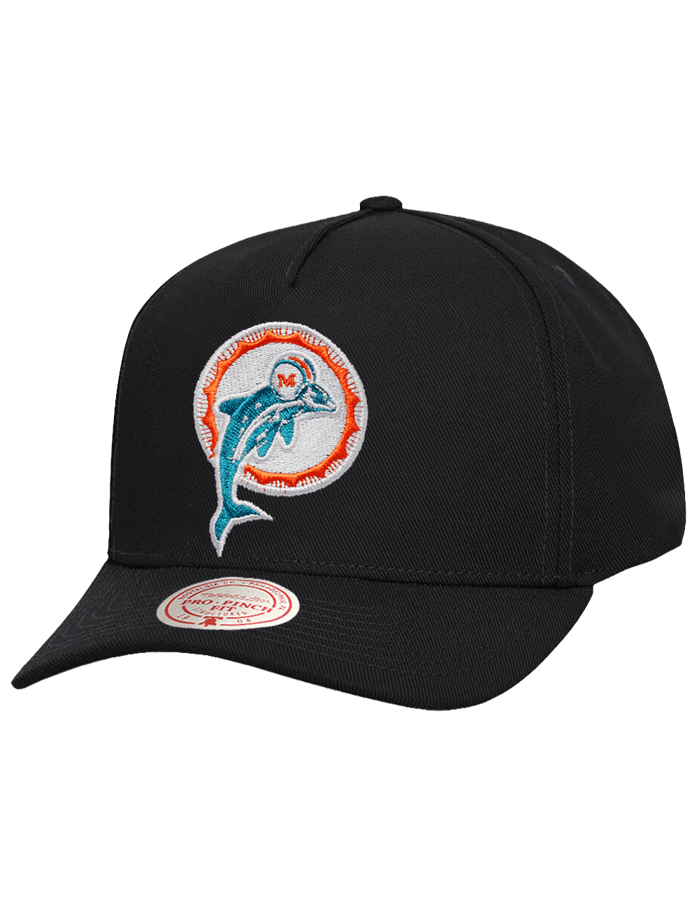 Mitchell And Ness Caps Miami Dolphins Mitchell & Ness NFL Throwback Pro Pinch Snapback Hat - Black