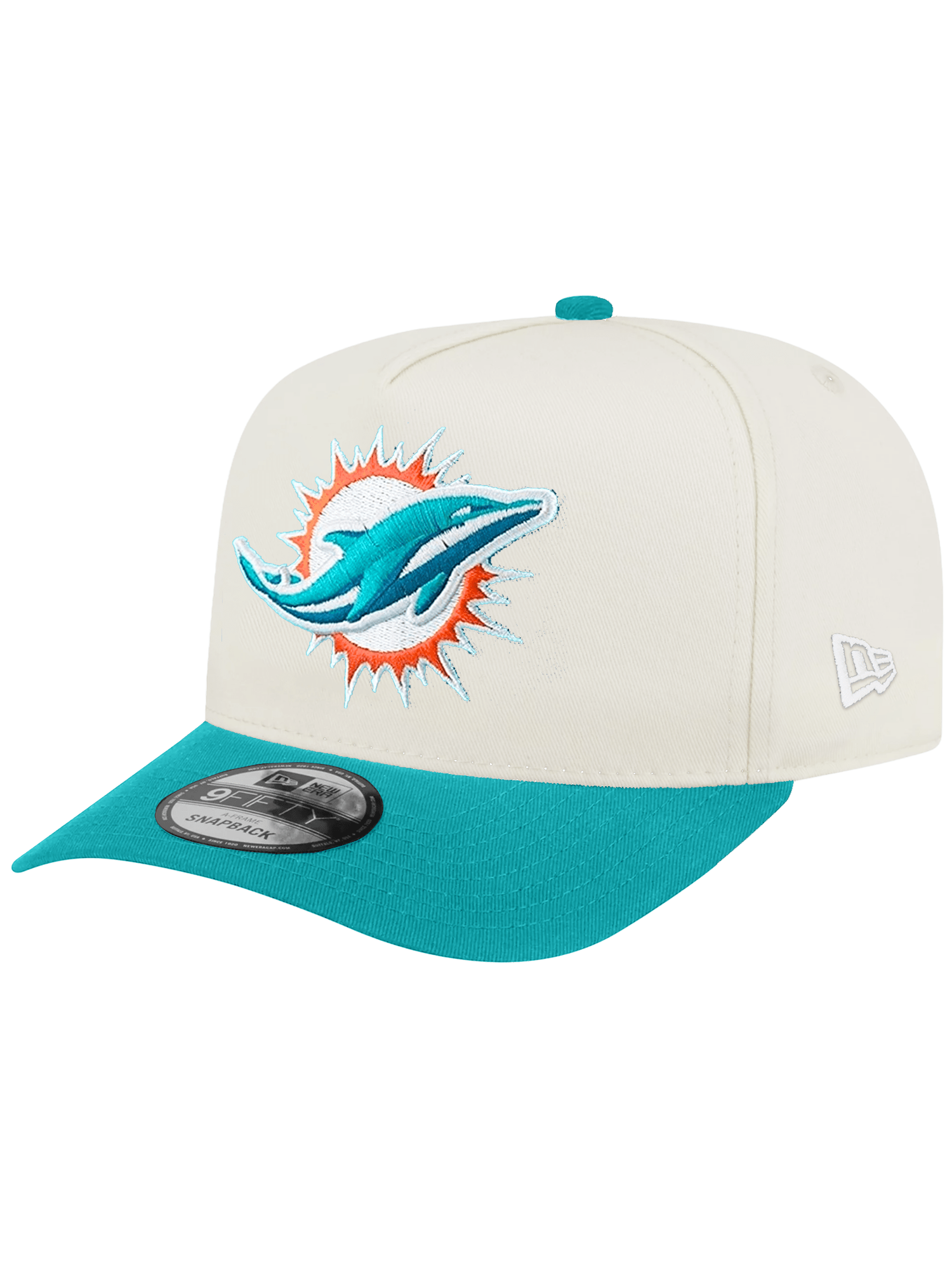 New Era Caps Miami Dolphins New Era NFL Team 2T 9FIFTY A-Frame Pre-Curved Snapback Hat - Chrome