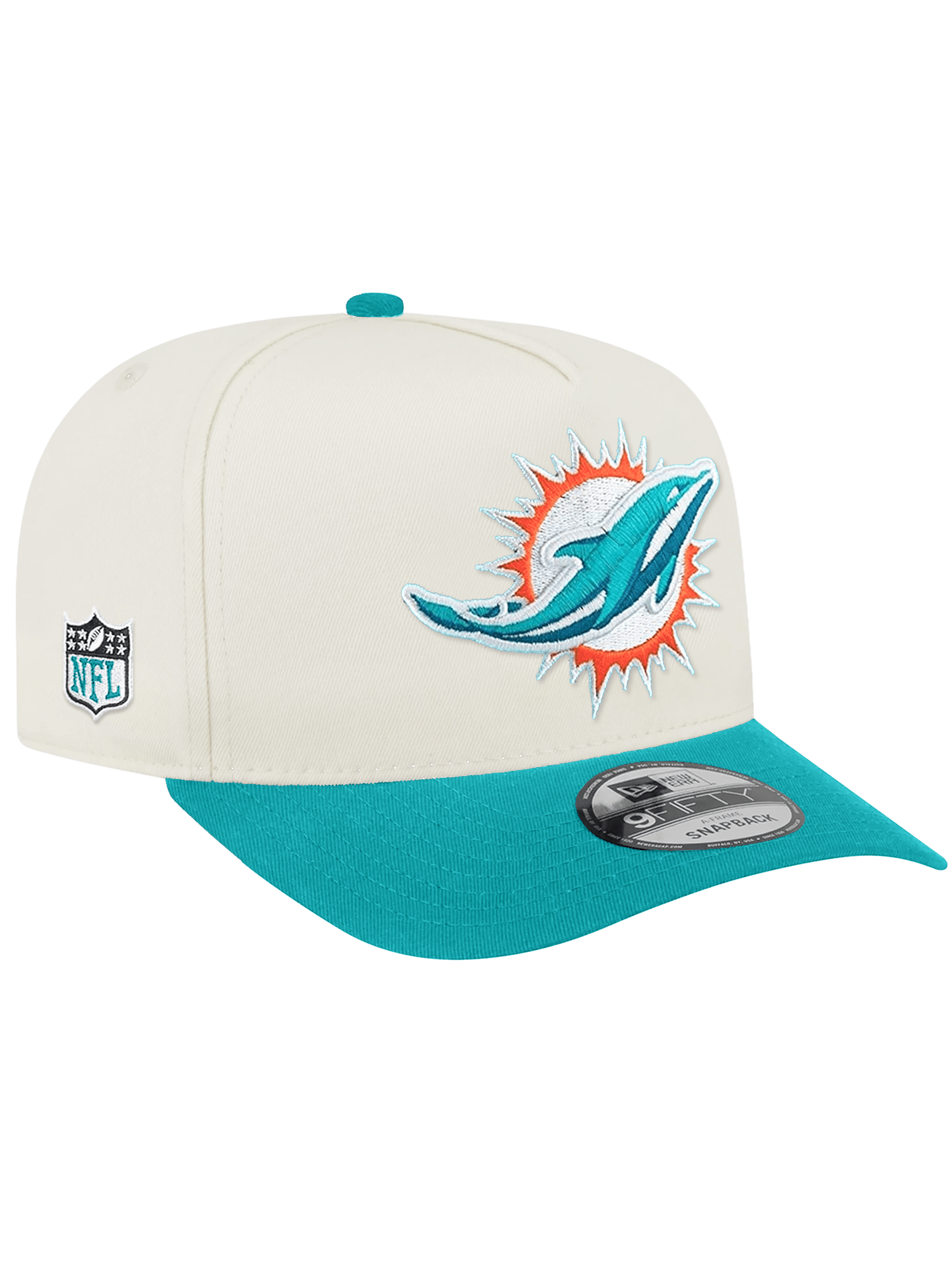 New Era Caps Miami Dolphins New Era NFL Team 2T 9FIFTY A-Frame Pre-Curved Snapback Hat - Chrome