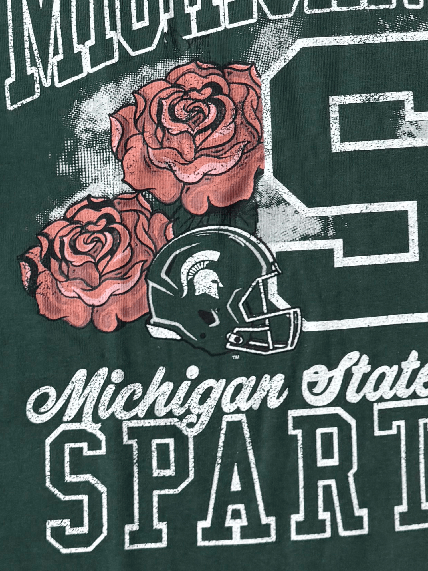 Mitchell And Ness T-Shirts Michigan State Spartans Mitchell & Ness NCAA Champs Arch Vintage T-Shirt - Washed Green