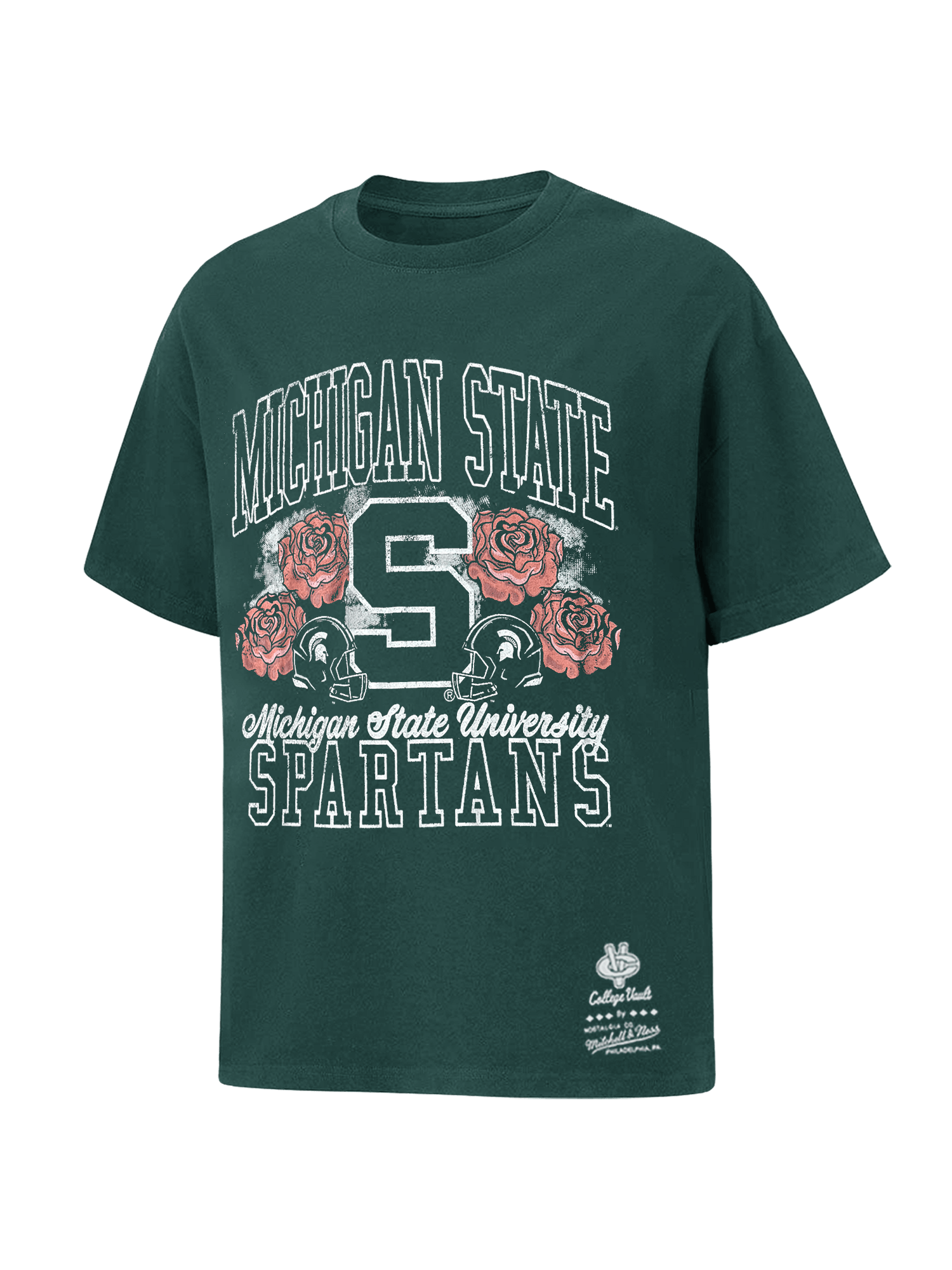 Mitchell And Ness T-Shirts Michigan State Spartans Mitchell & Ness NCAA Champs Arch Vintage T-Shirt - Washed Green