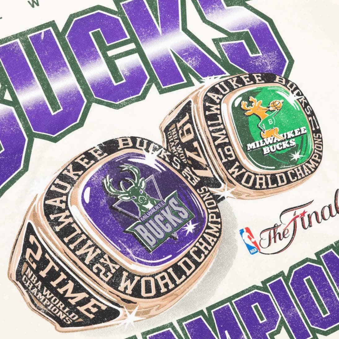 Mitchell And Ness T-Shirts Milwaukee Bucks Mitchell & Ness NBA 2021 Champs Vintage T-Shirt - Vintage White