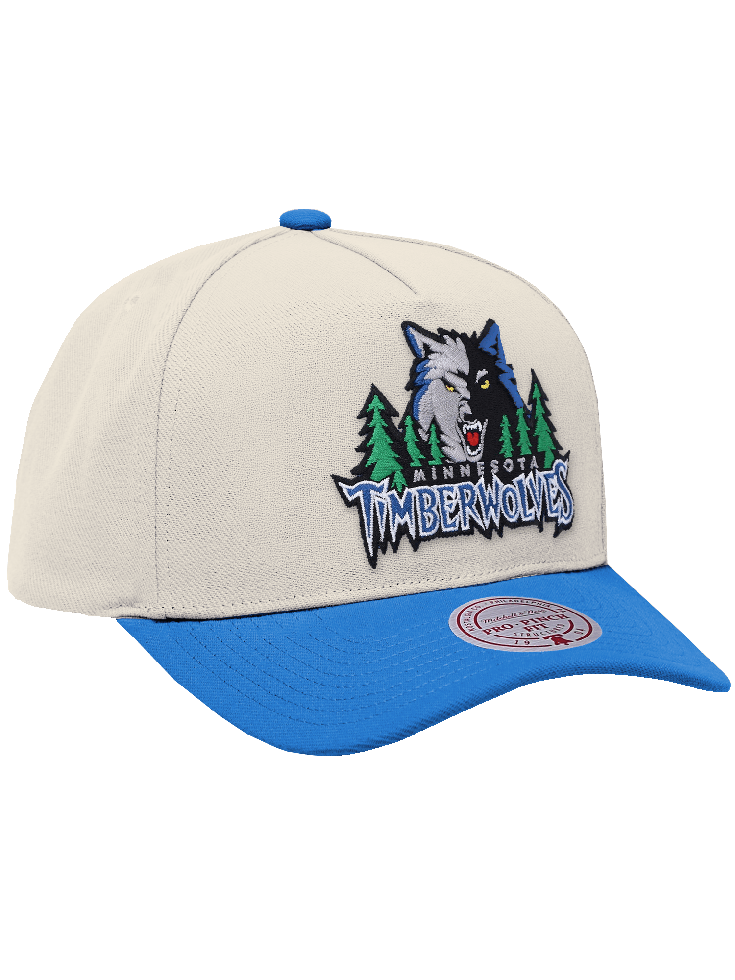 Mitchell And Ness Caps Minnesota Timberwolves Mitchell & Ness NBA HWC 2T Pro Pinch Snapback Hat - Cream