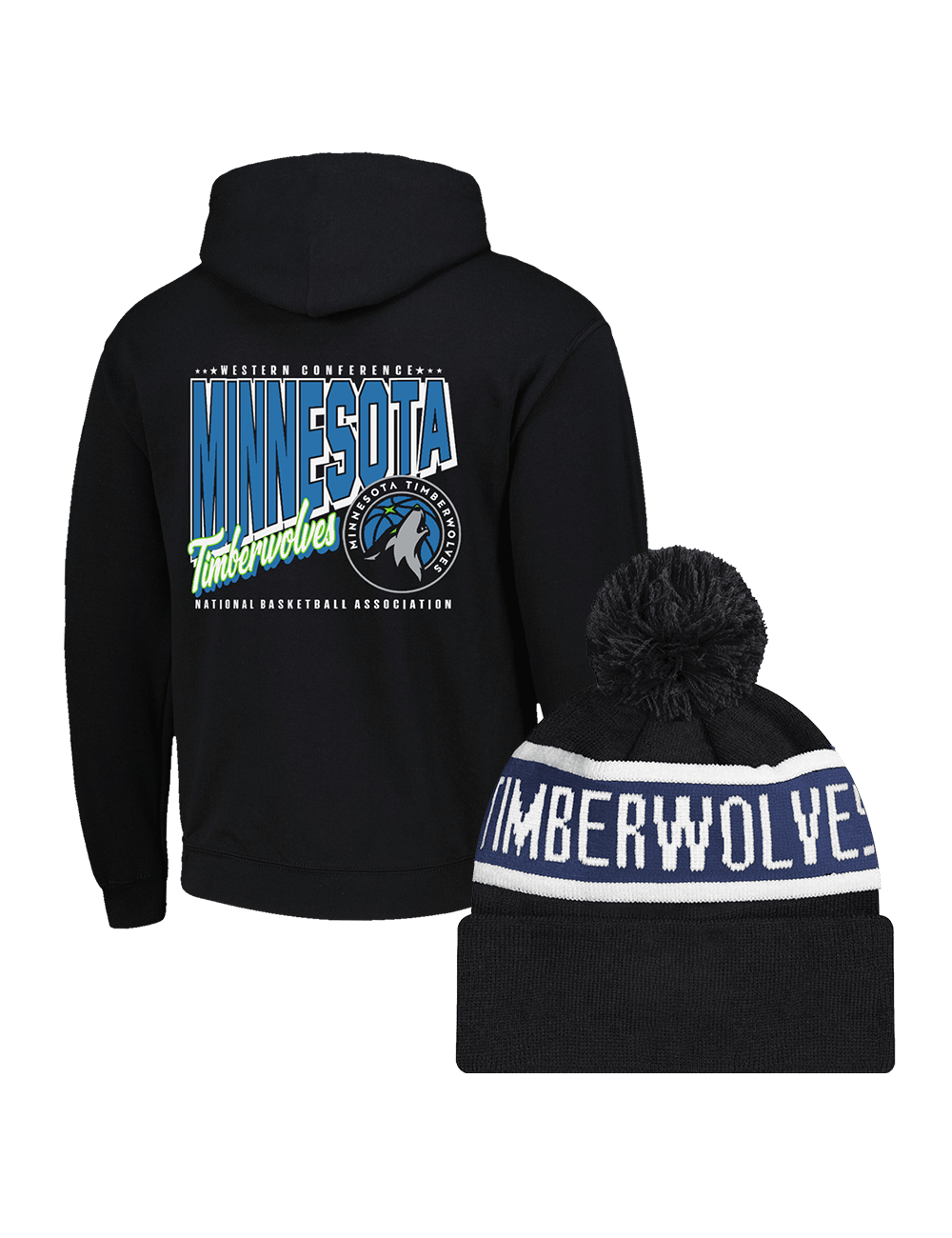 US Sports HQ Bundles Minnesota Timberwolves NBA Hoodie & Beanie Winter Bundle