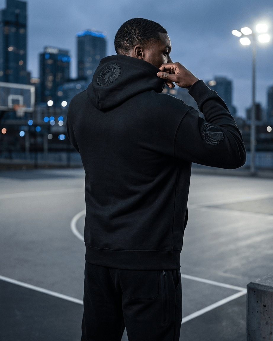 Pro Standard Jumpers Minnesota Timberwolves Pro Standard NBA Black On Black Drop Shoulder Hoodie Jumper