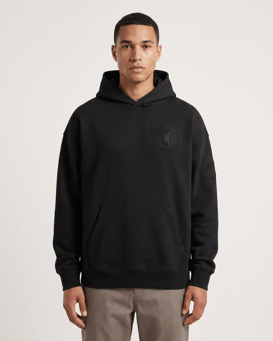 Pro Standard Jumpers Minnesota Timberwolves Pro Standard NBA Black On Black Drop Shoulder Hoodie Jumper