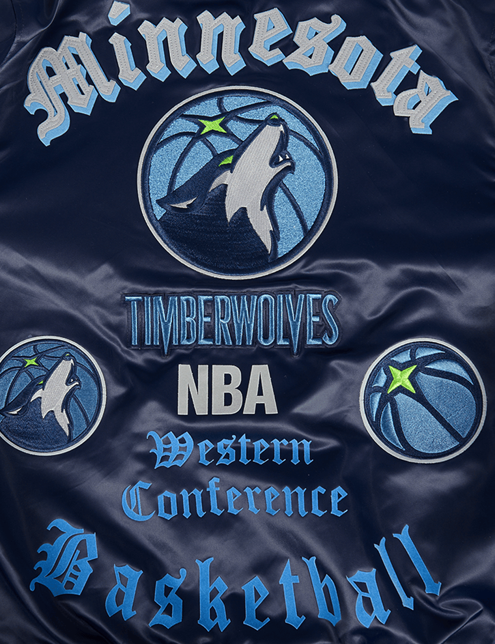 Pro Standard Jackets Minnesota Timberwolves Pro Standard NBA Old English Lightweight Satin Jacket - Navy
