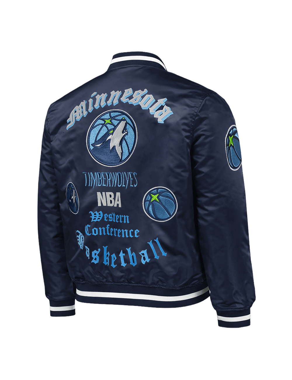 Pro Standard Jackets Minnesota Timberwolves Pro Standard NBA Old English Lightweight Satin Jacket - Navy