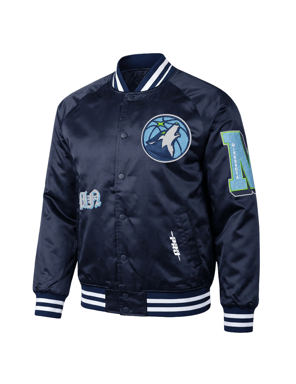 Pro Standard Jackets Minnesota Timberwolves Pro Standard NBA Old English Lightweight Satin Jacket - Navy