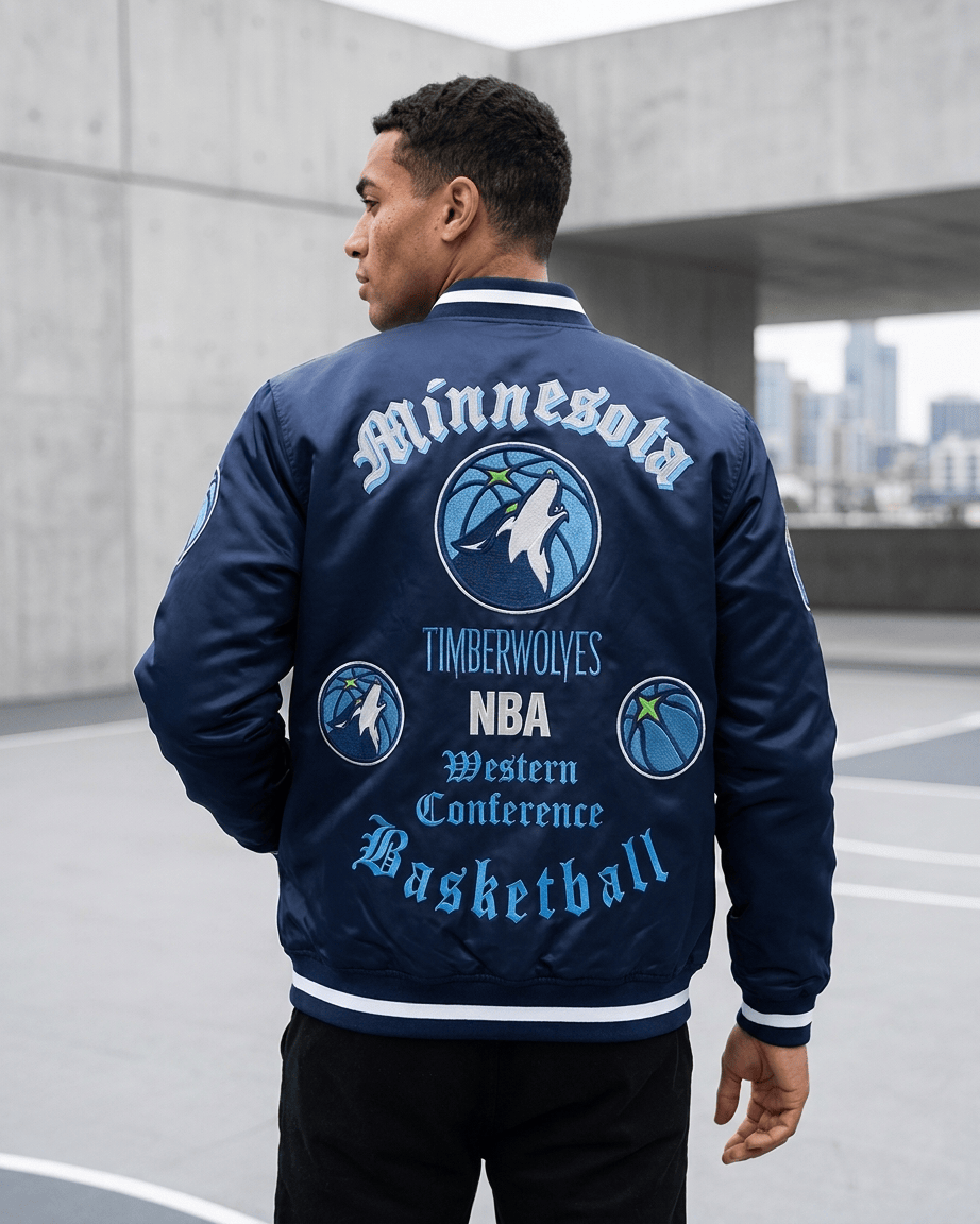 Pro Standard Jackets Minnesota Timberwolves Pro Standard NBA Old English Lightweight Satin Jacket - Navy