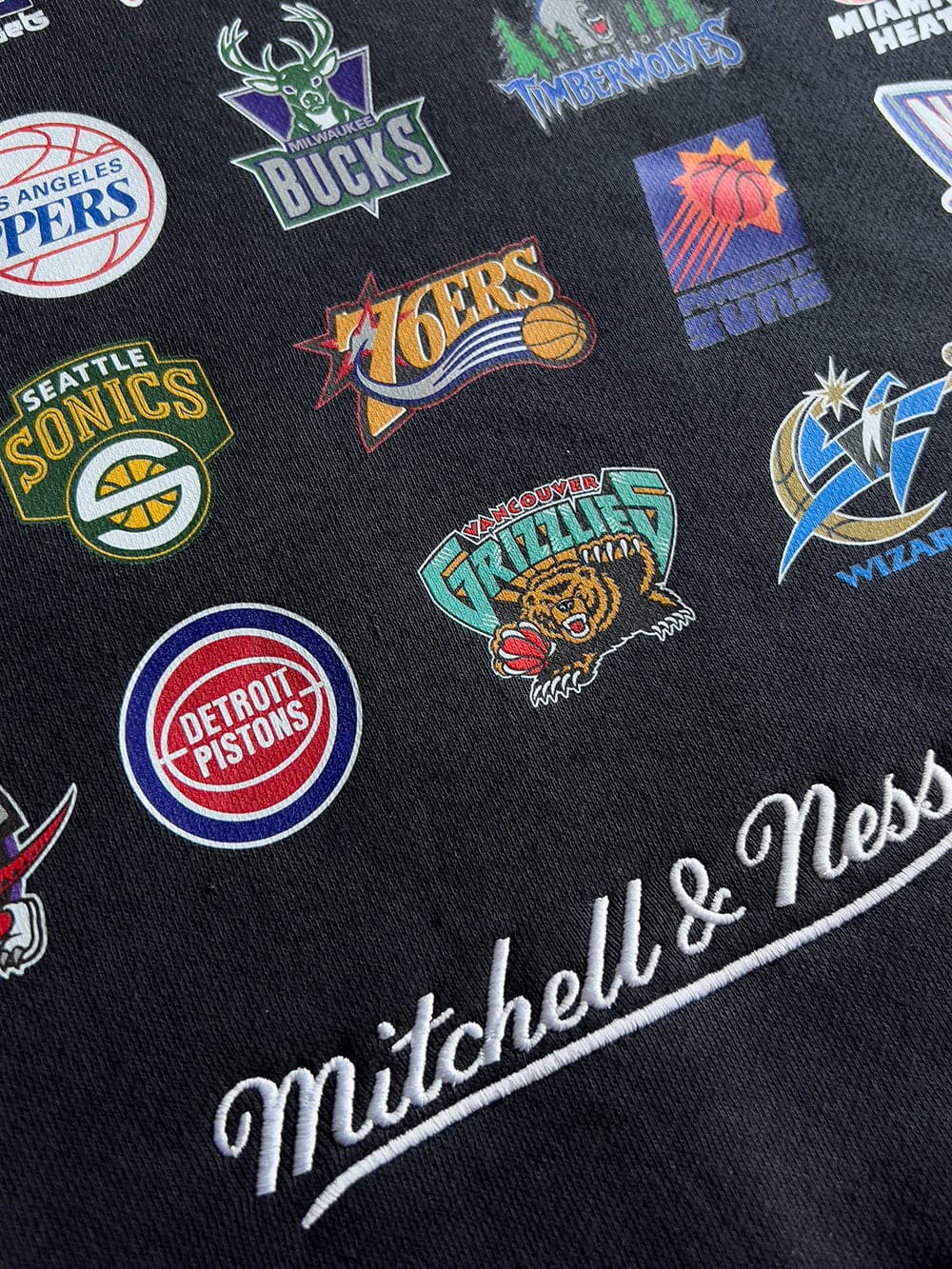 Mitchell And Ness Jumpers NBA HWC Mitchell & Ness Multi Logo Vintage Hoodie Jumper - Faded Black
