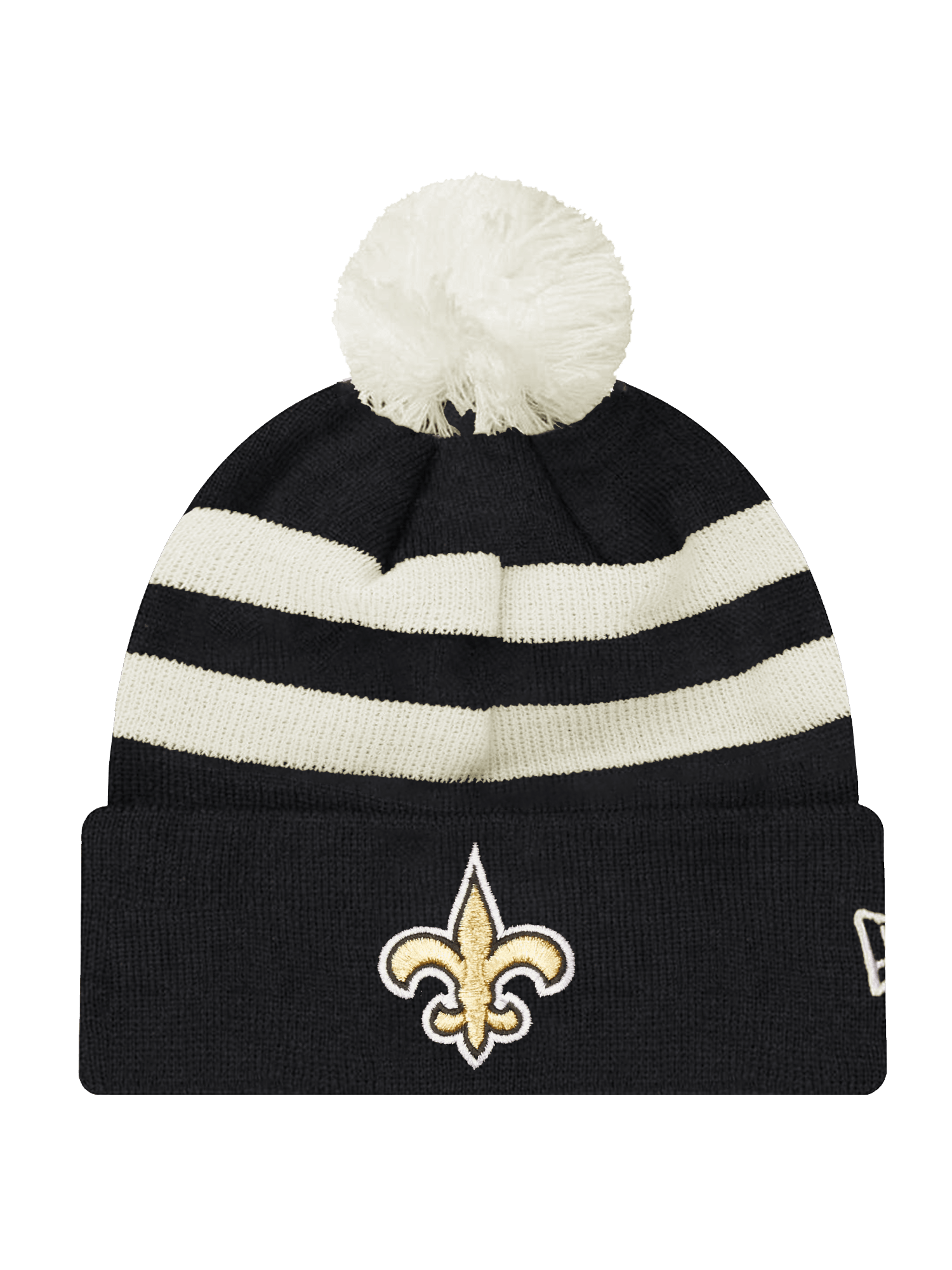 New Era Beanies New Orleans Saints New Era NFL Ivory Stripe Pom Knit Beanie - Black