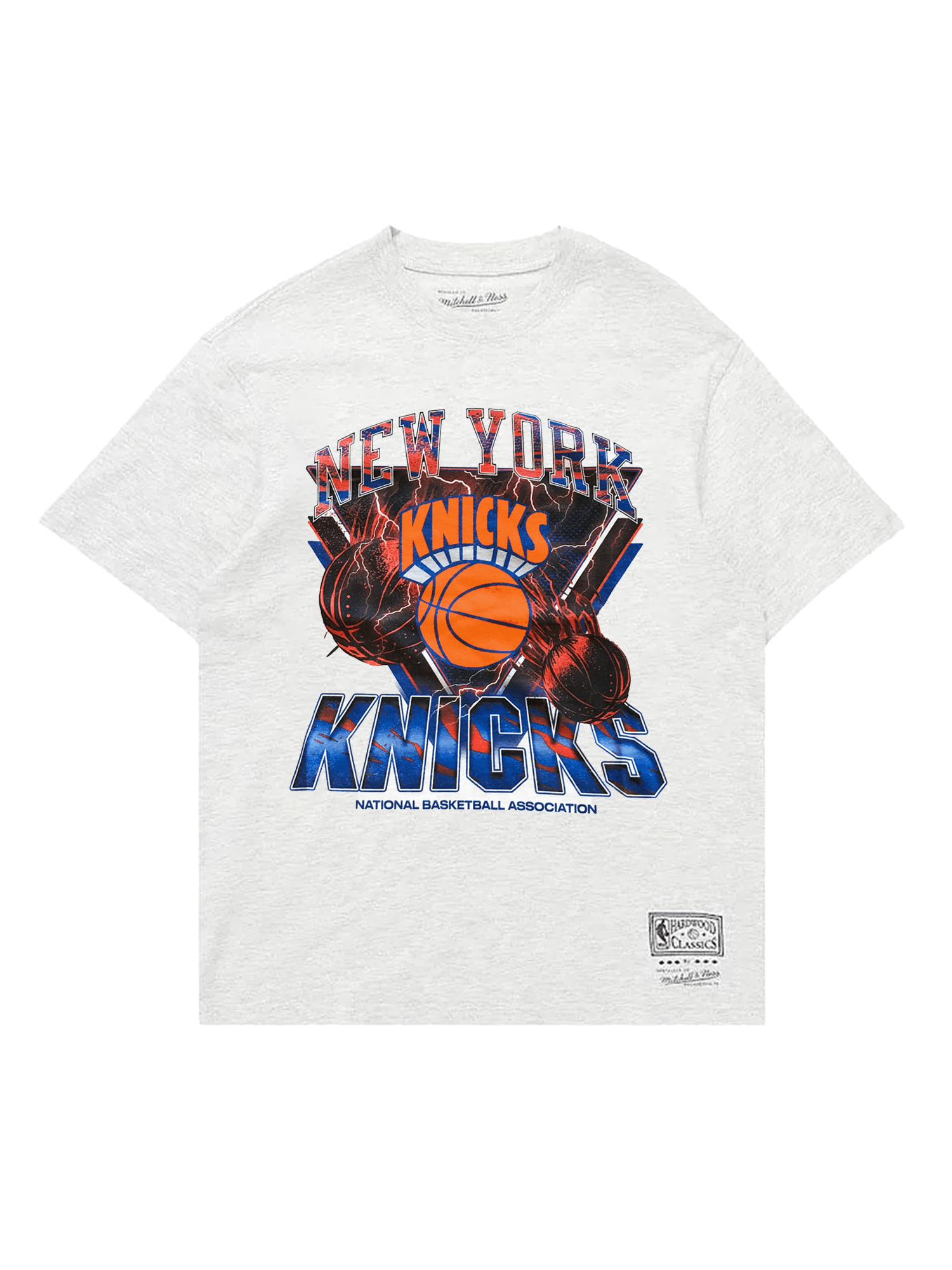 Mitchell And Ness T-Shirts New York Knicks Mitchell & Ness NBA Trigon Vintage T-Shirt - White Marle