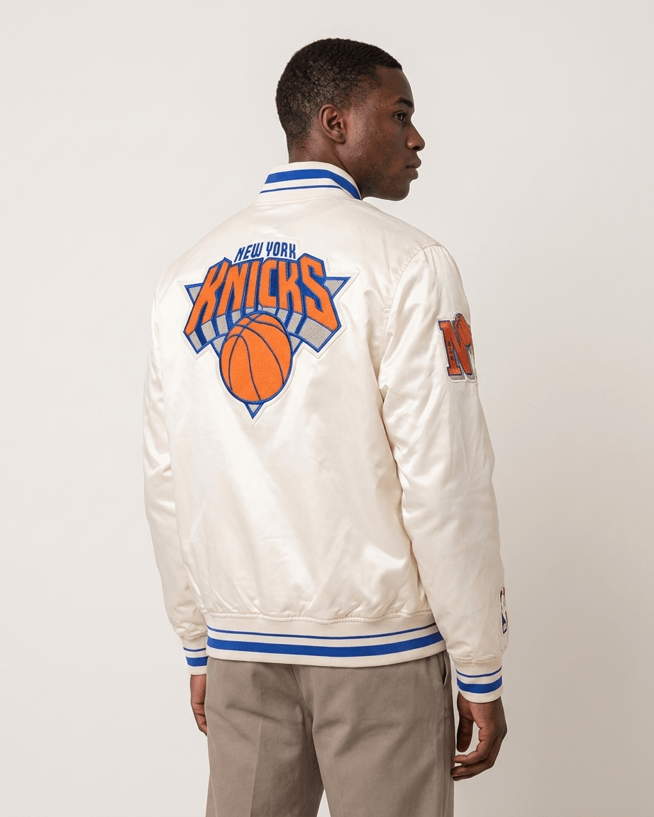 Pro Standard Jackets New York Knicks Pro Standard NBA Retro Classic Lightweight Satin Jacket - Eggshell