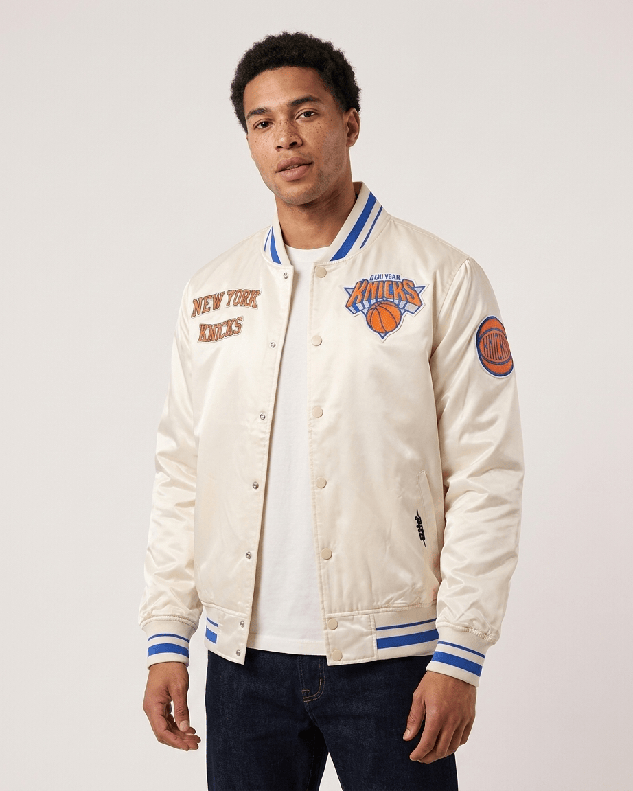 Pro Standard Jackets New York Knicks Pro Standard NBA Retro Classic Lightweight Satin Jacket - Eggshell