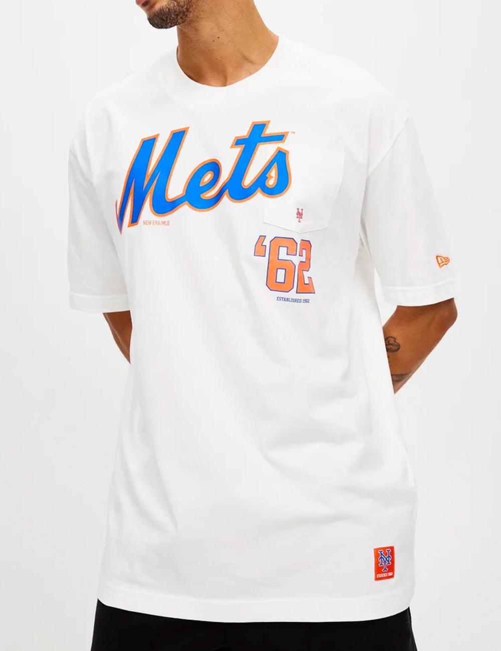 New Era T-Shirts New York Mets New Era MLB Wordmark Pocket Oversized T-Shirt - White