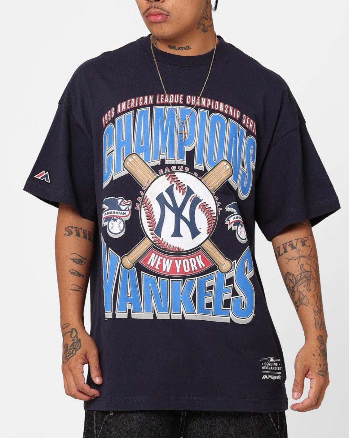 Majestic Athletic T-Shirts New York Yankees Majestic MLB League Champs Oversized Vintage T-Shirt - Navy
