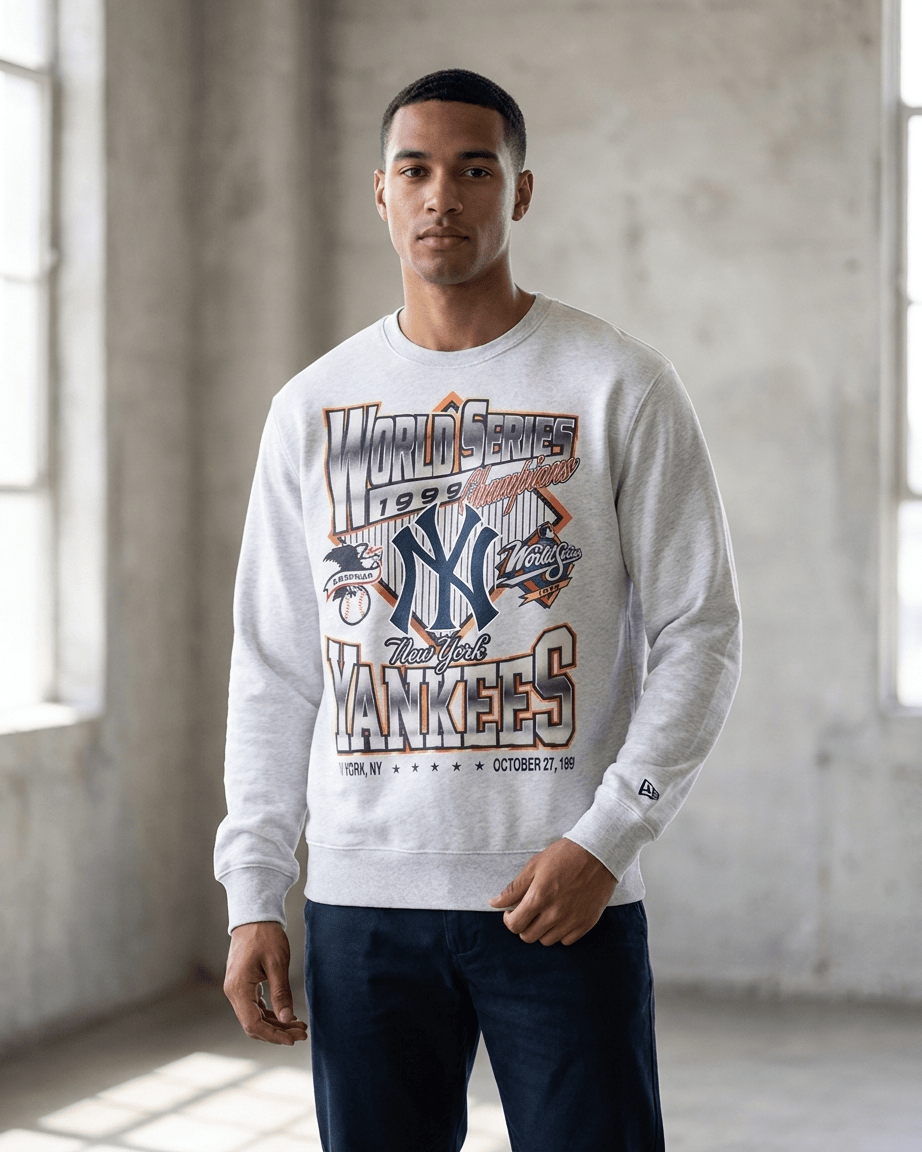 New Era Jumpers New York Yankees New Era MLB 99 Champs Crew Jumper - Grey Marle